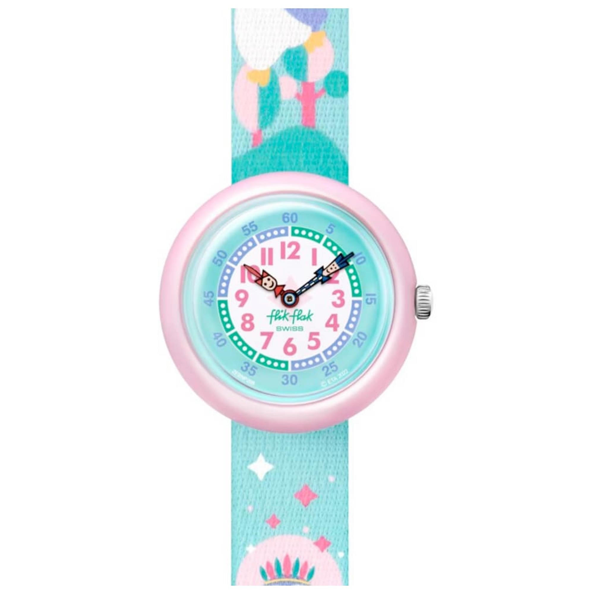 Flik Flak Rainbow Dreams Blauer Regenbogen Stoffarmband Kinder Uhr FBNP194