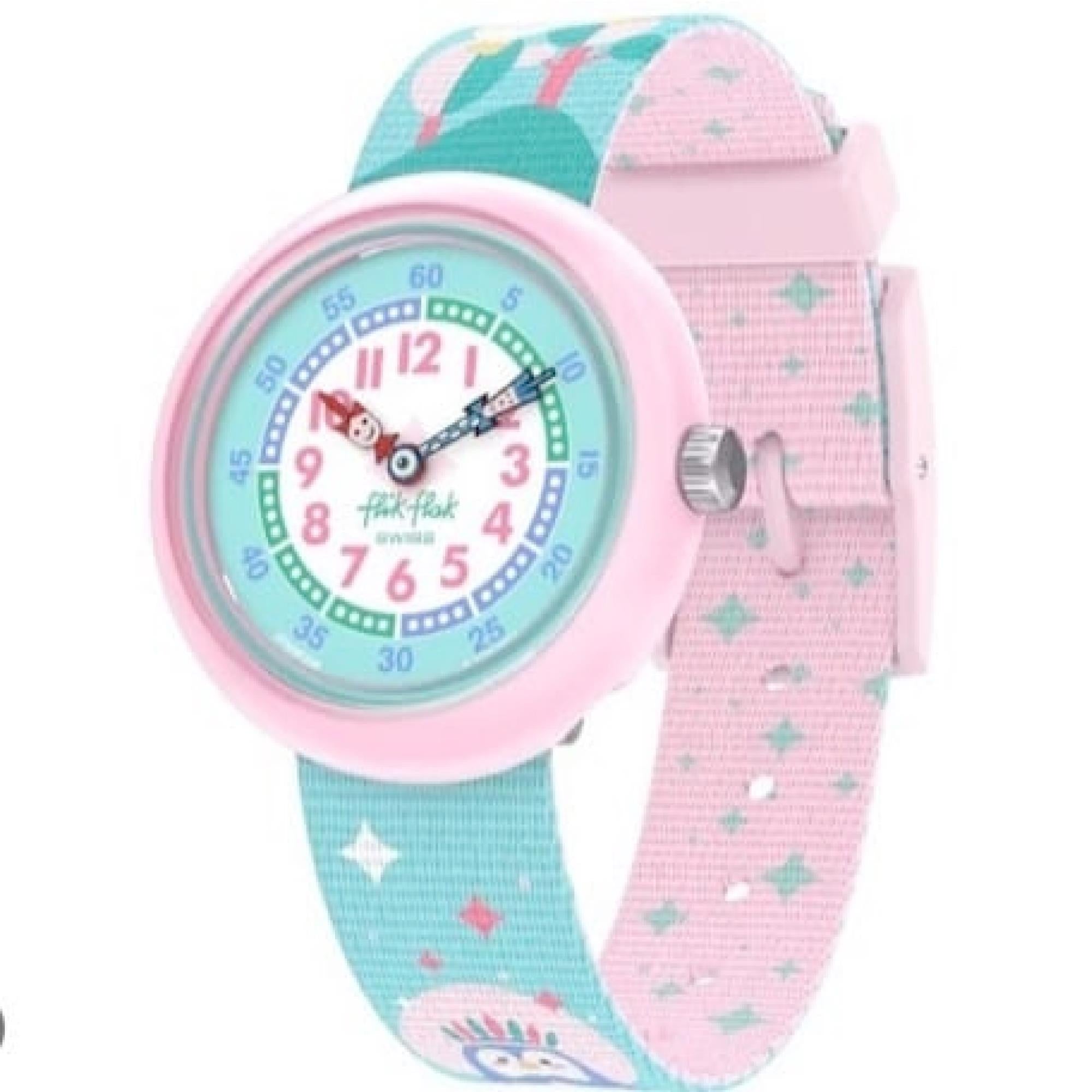 Flik Flak Rainbow Dreams Blauer Regenbogen Stoffarmband Kinder Uhr FBNP194