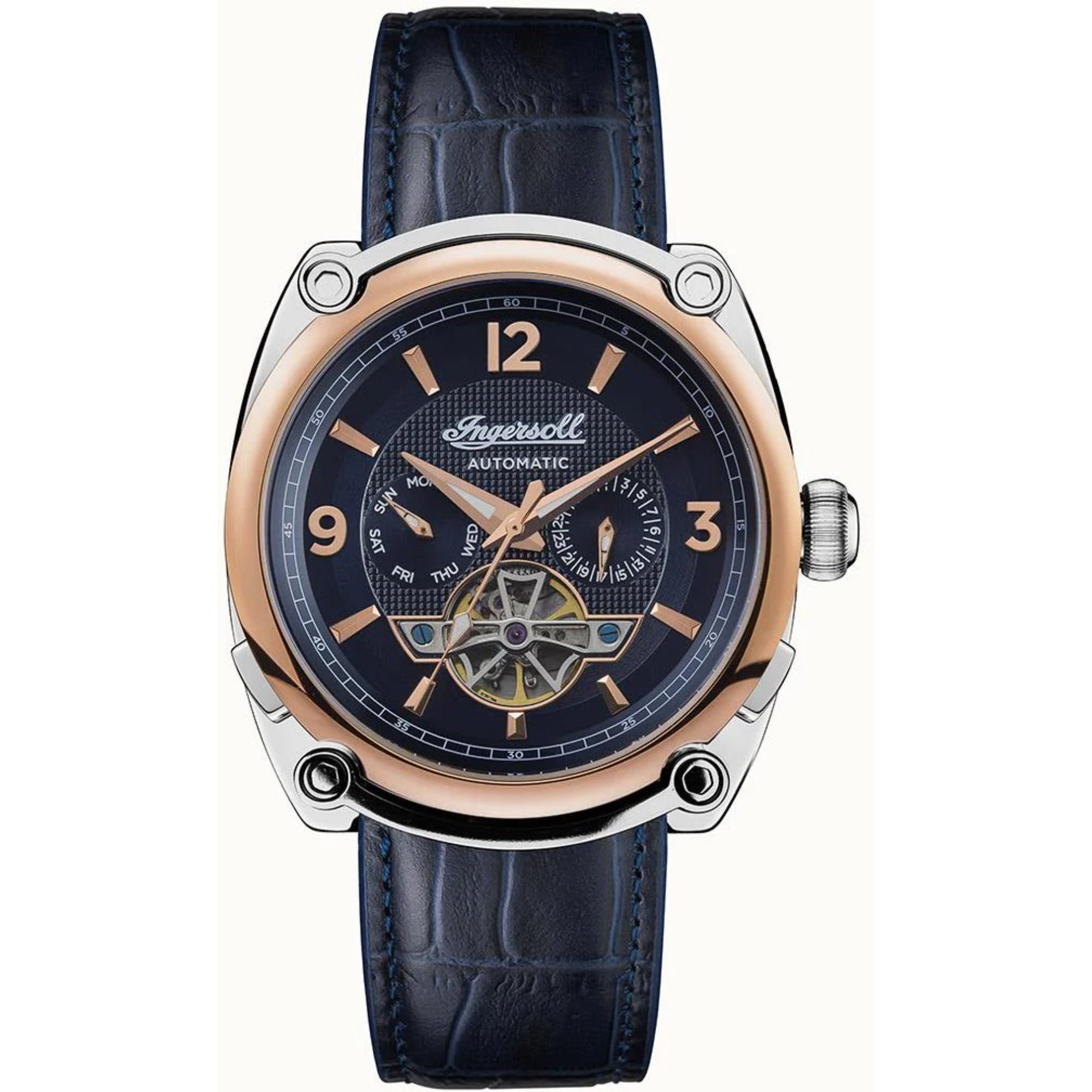 Ingersoll 1892 The Michigan Automatik Blaues Zifferblatt Lederarmband Herren Uhr I01101B