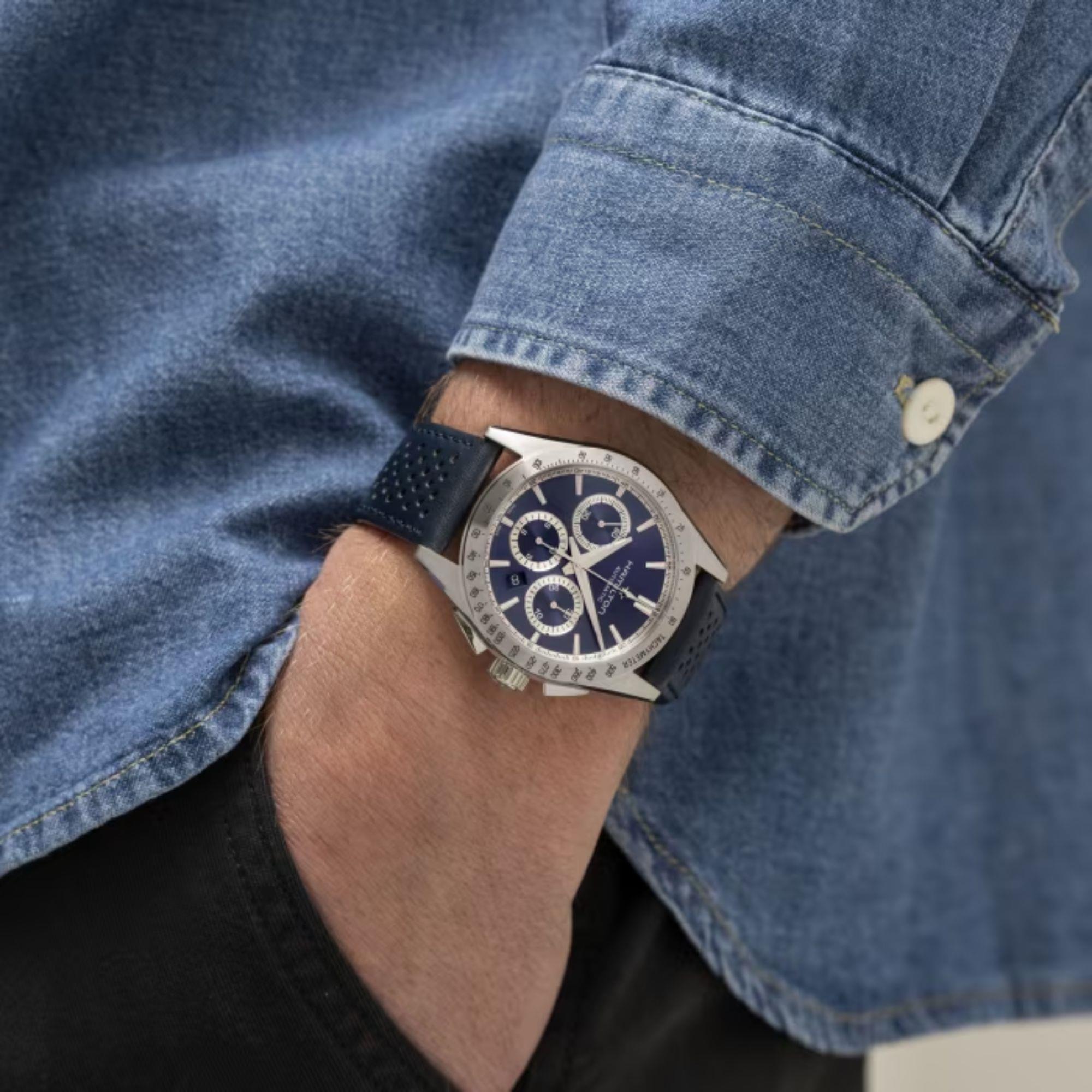Hamilton Jazzmaster 42mm Chronograph Blue Dial Leather Mens Automatic Watch H36616640