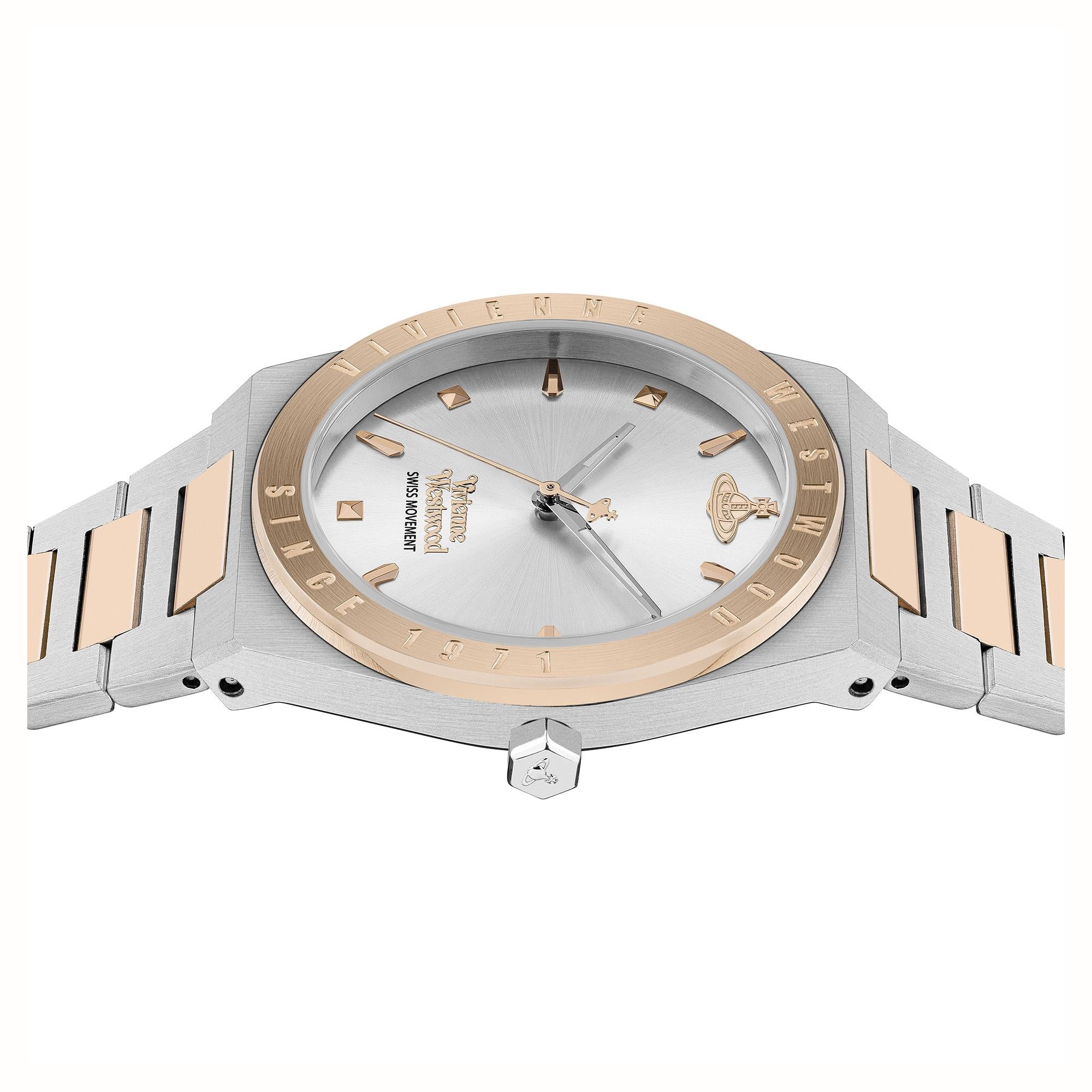 Vivienne Westwood Charterhouse Silbernes Zifferblatt Zweifarbiges Edelstahlarmband Damenuhr VV244SLSR
