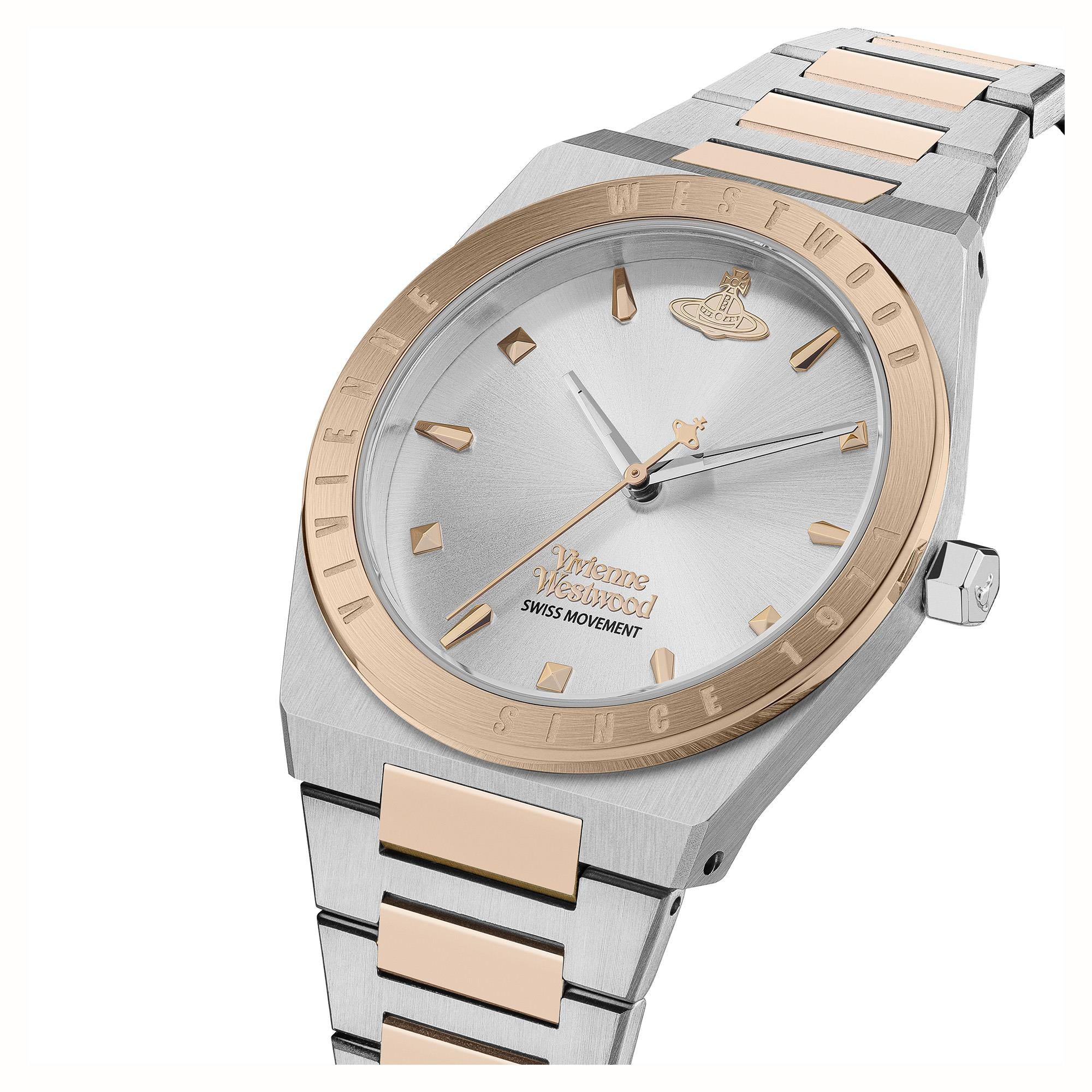 Vivienne Westwood Charterhouse Silbernes Zifferblatt Zweifarbiges Edelstahlarmband Damenuhr VV244SLSR