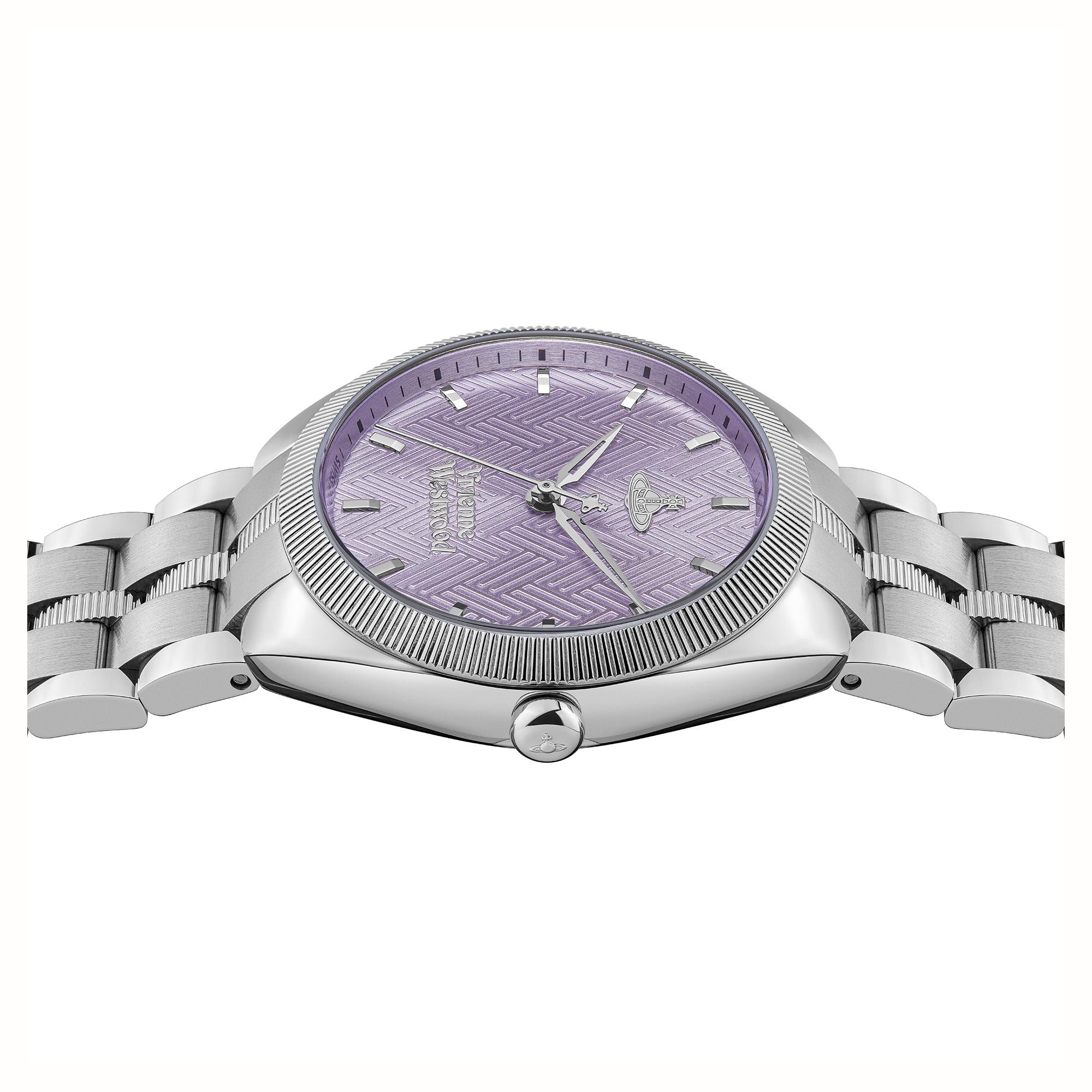 Vivienne Westwood The Mews Purple Dial Stainless Steel Bracelet Ladies Watch VV281PPSL
