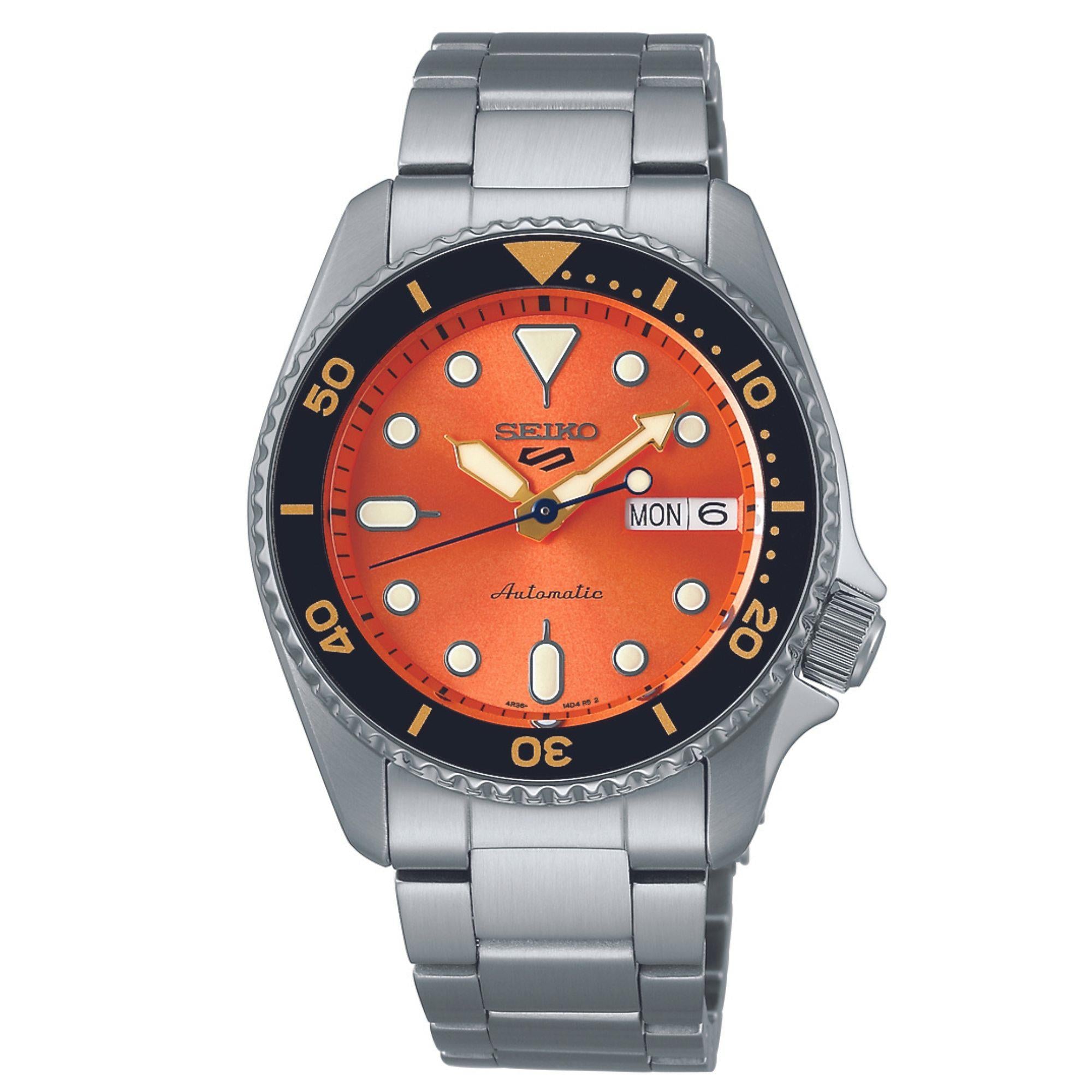 Seiko 5 Sports SKX "Midi" Neuauflage Oranges Zifferblatt Stahlarmband Uhr SRPK35K1