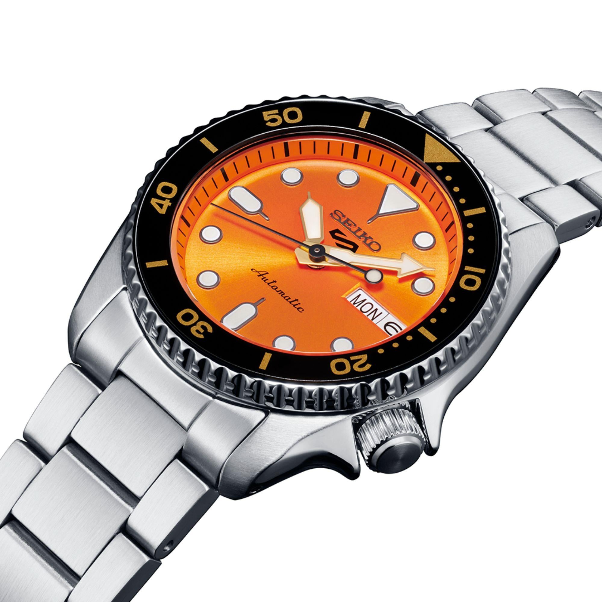 Seiko 5 Sports SKX "Midi" Neuauflage Oranges Zifferblatt Stahlarmband Uhr SRPK35K1