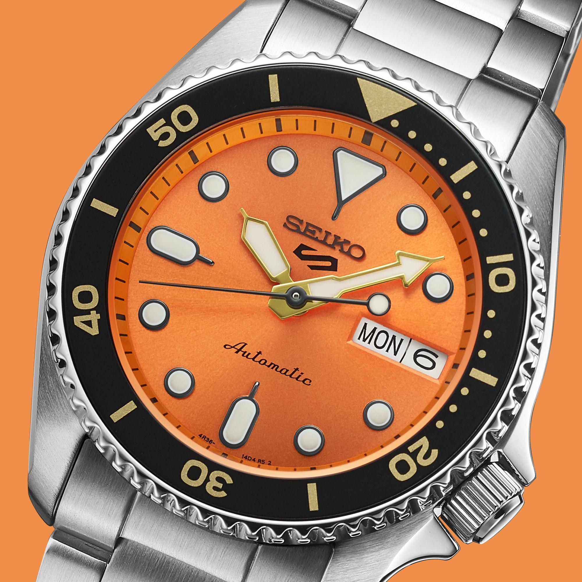 Seiko 5 Sports SKX "Midi" Neuauflage Oranges Zifferblatt Stahlarmband Uhr SRPK35K1