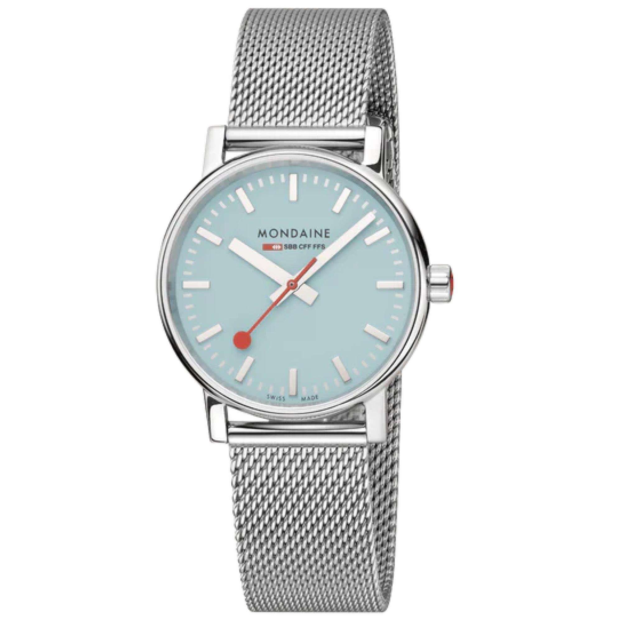Mondaine Evo2 35mm Turquoise Dial Steel Quartz Watch MSE.35140.SM