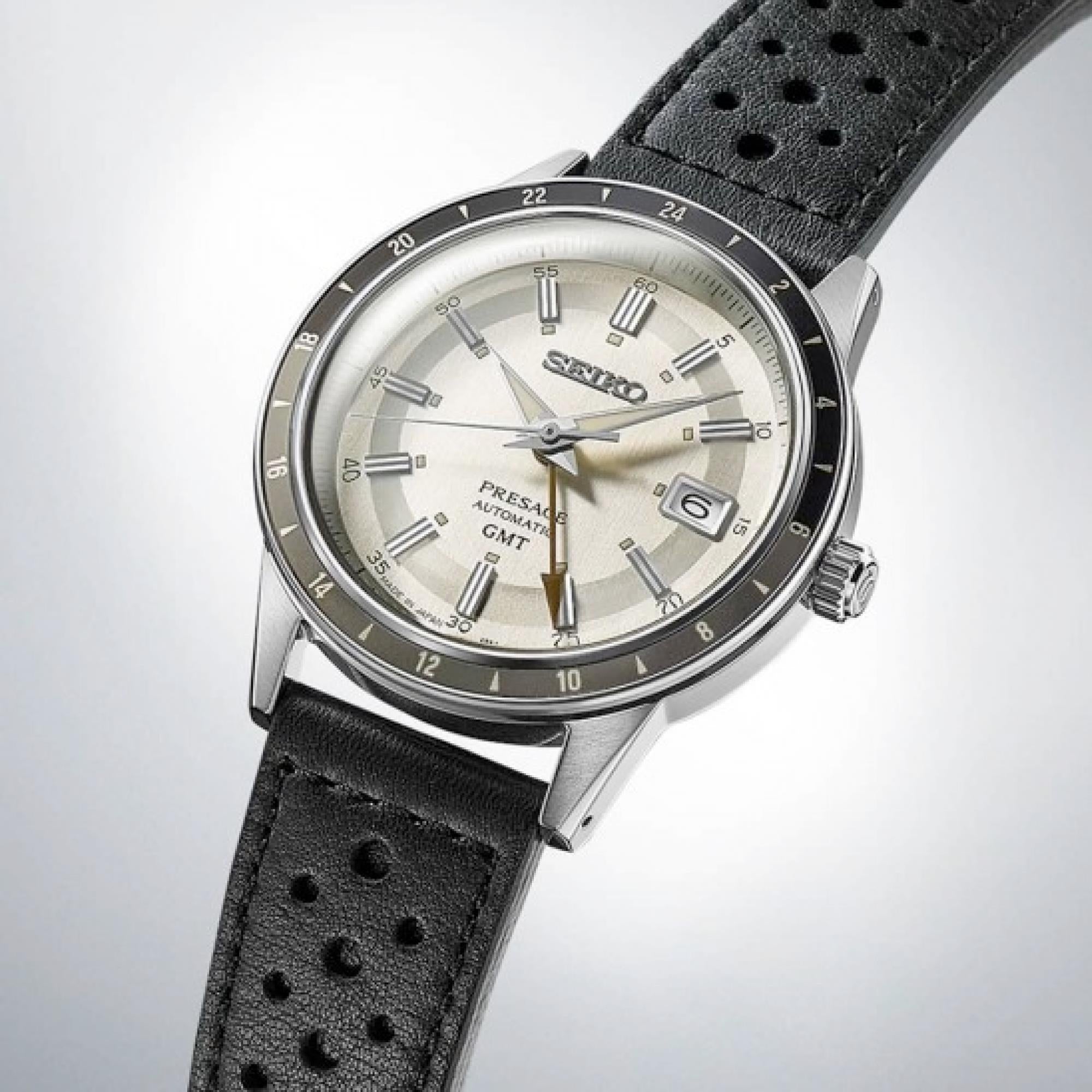 Seiko Presage Stone Style 60s Road Trip GMT Automatic Silver Dial Men's Watch Watch SSK011J1
