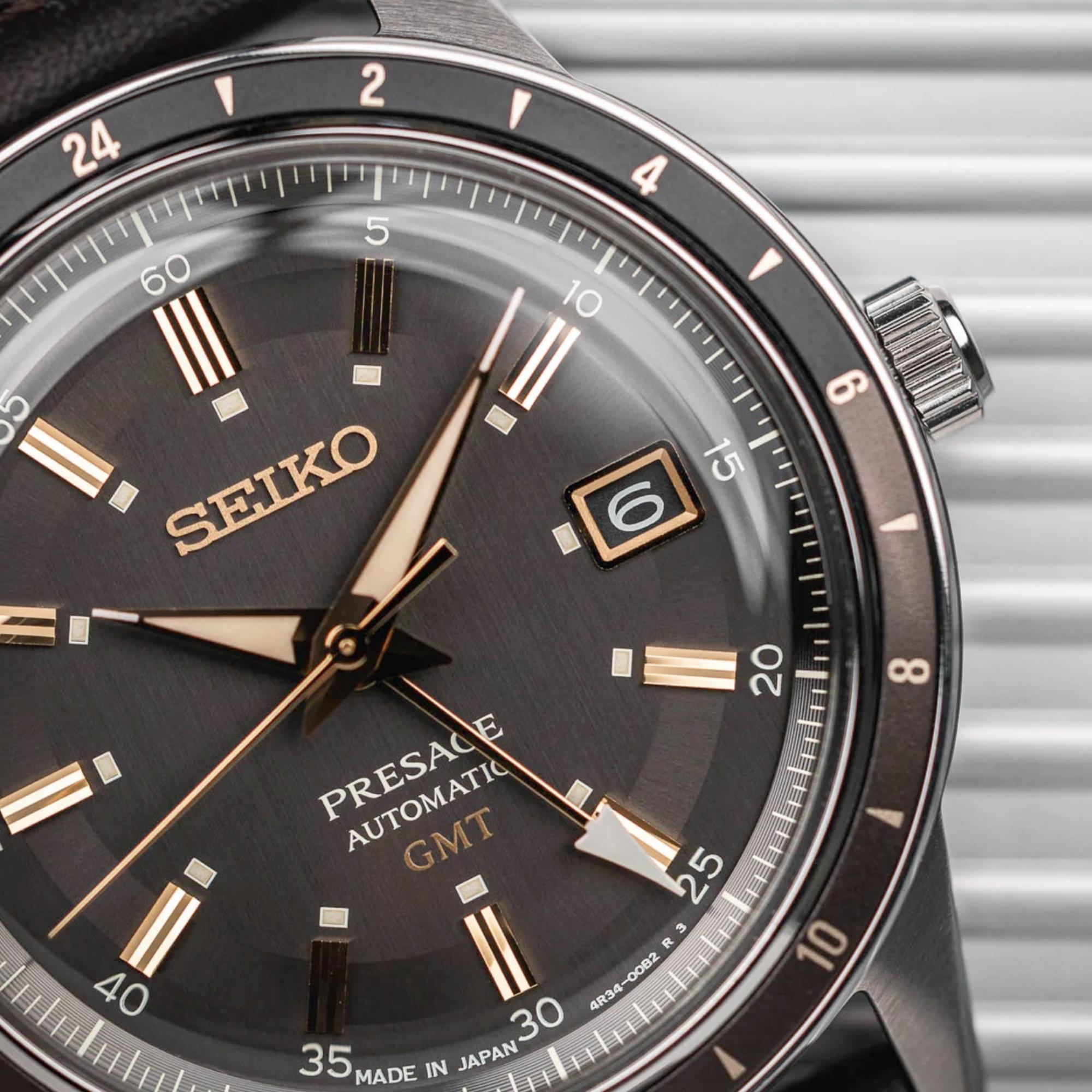 Seiko Presage ‘Fume’ Stil 60er Road Trip GMT Automatik Braunes Zifferblatt Herren Uhr SSK013J1