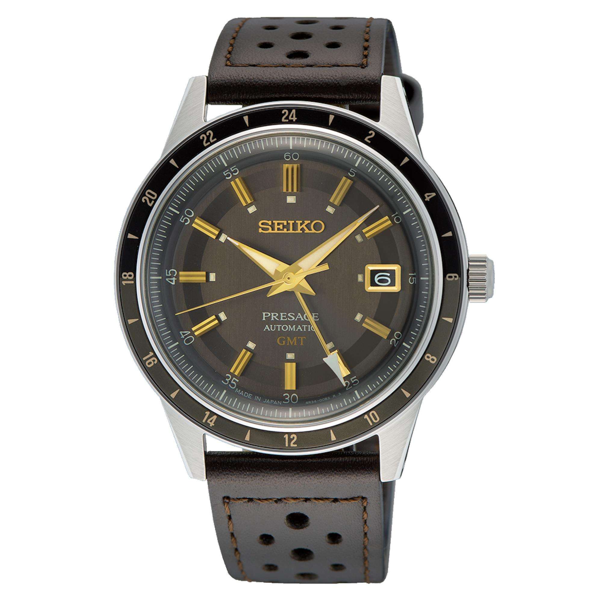 Seiko Presage ‘Fume’ Stil 60er Road Trip GMT Automatik Braunes Zifferblatt Herren Uhr SSK013J1