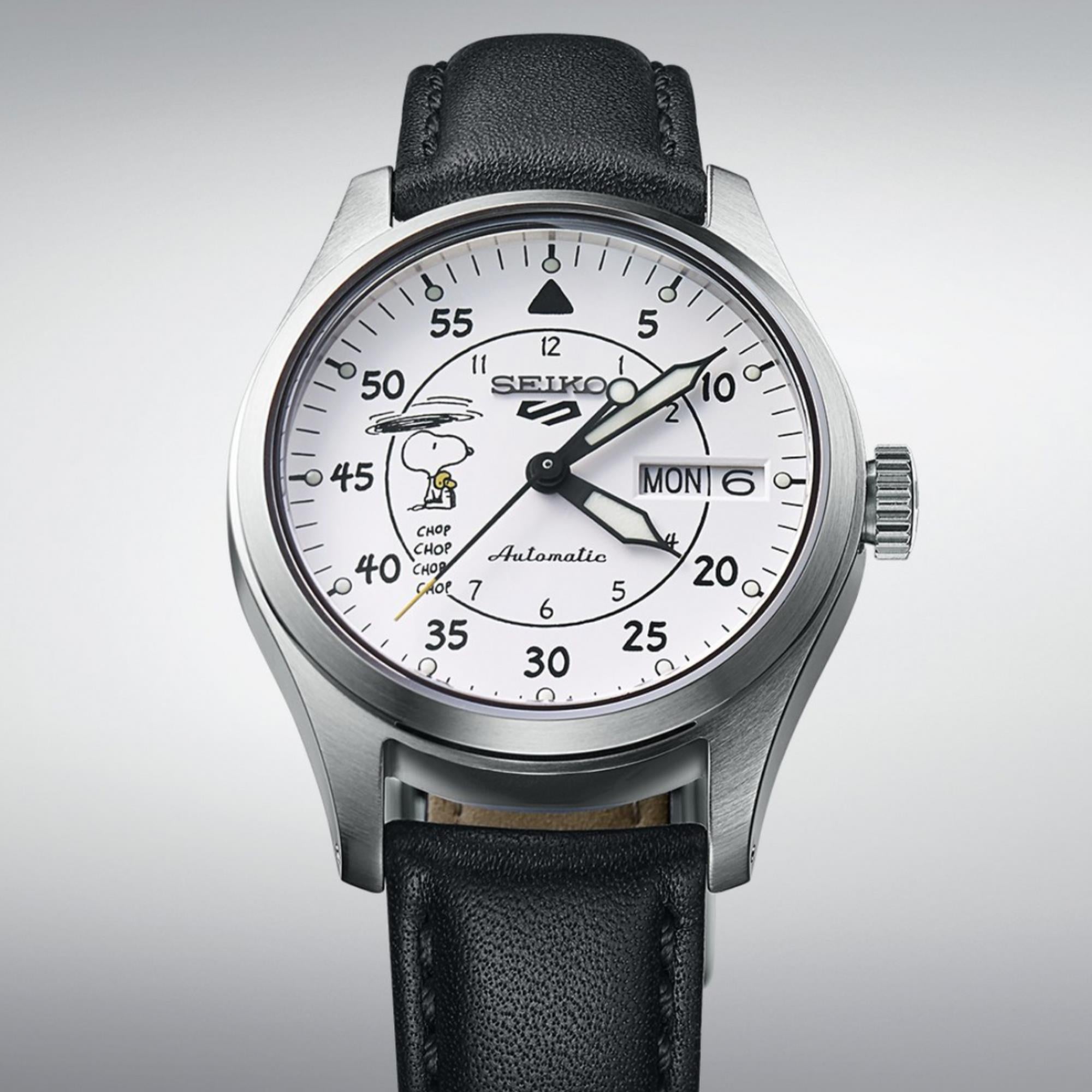 Seiko 5 Sports X Peanuts Fallschirm Limited Edition Automatik Weißes Zifferblatt Uhr SRPK27K1