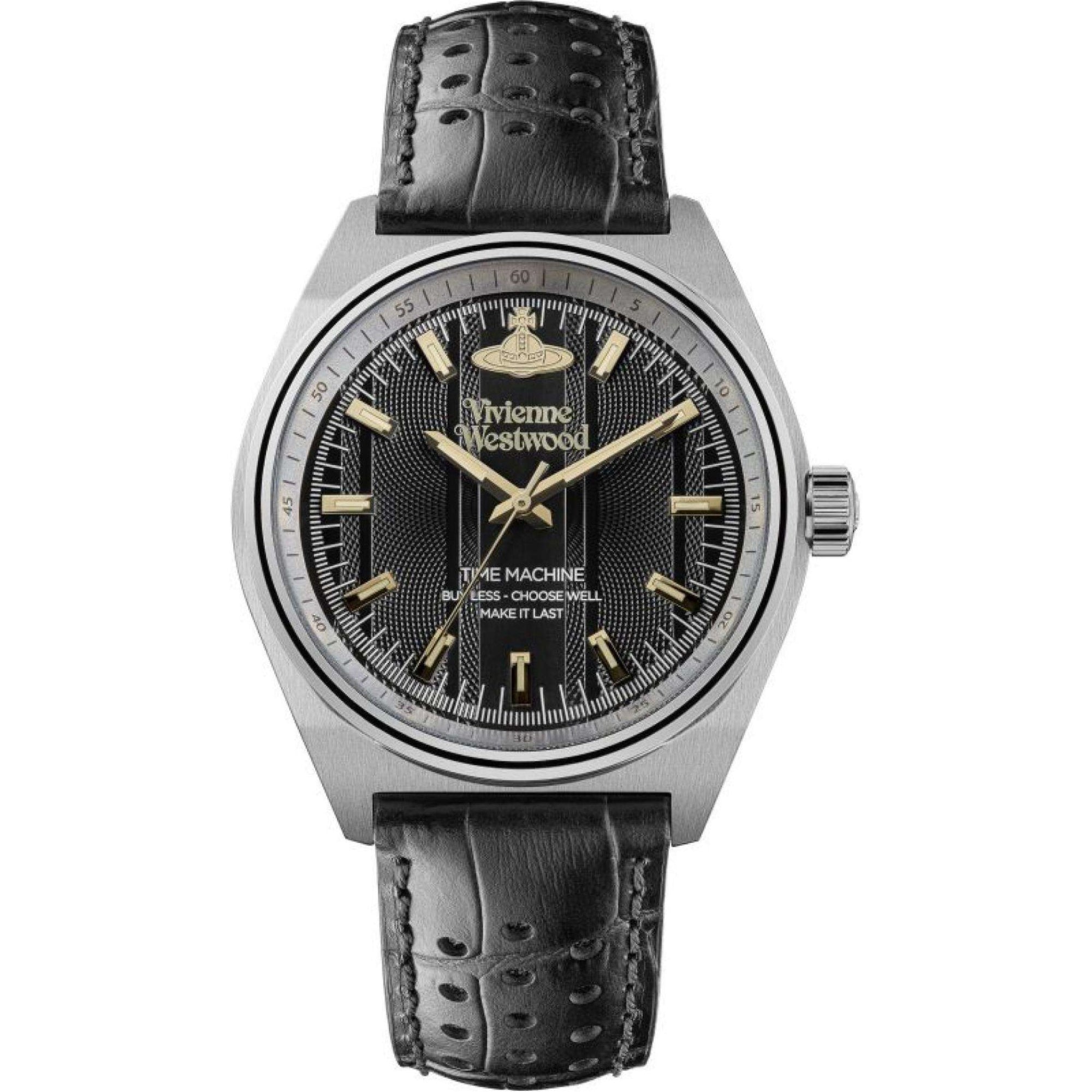 Vivienne Westwood Sydenham Herren Quarz Uhr Schwarzes Zifferblatt Schwarzes Lederarmband VV251BKBK