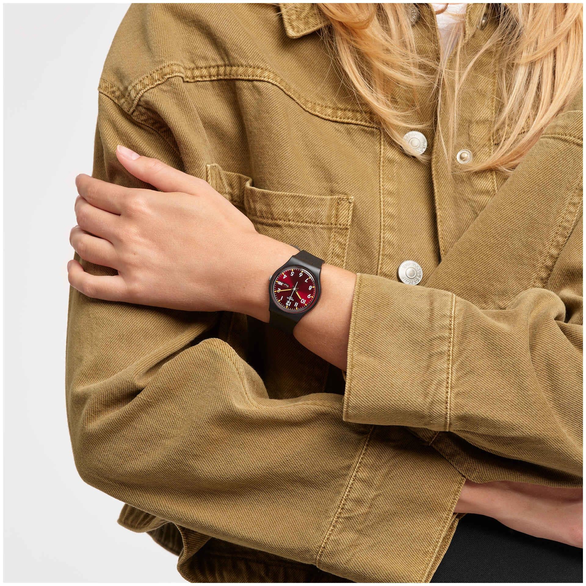 Swatch SIR RED Klassische Original Gent Rotes Zifferblatt Uhr SO28B704