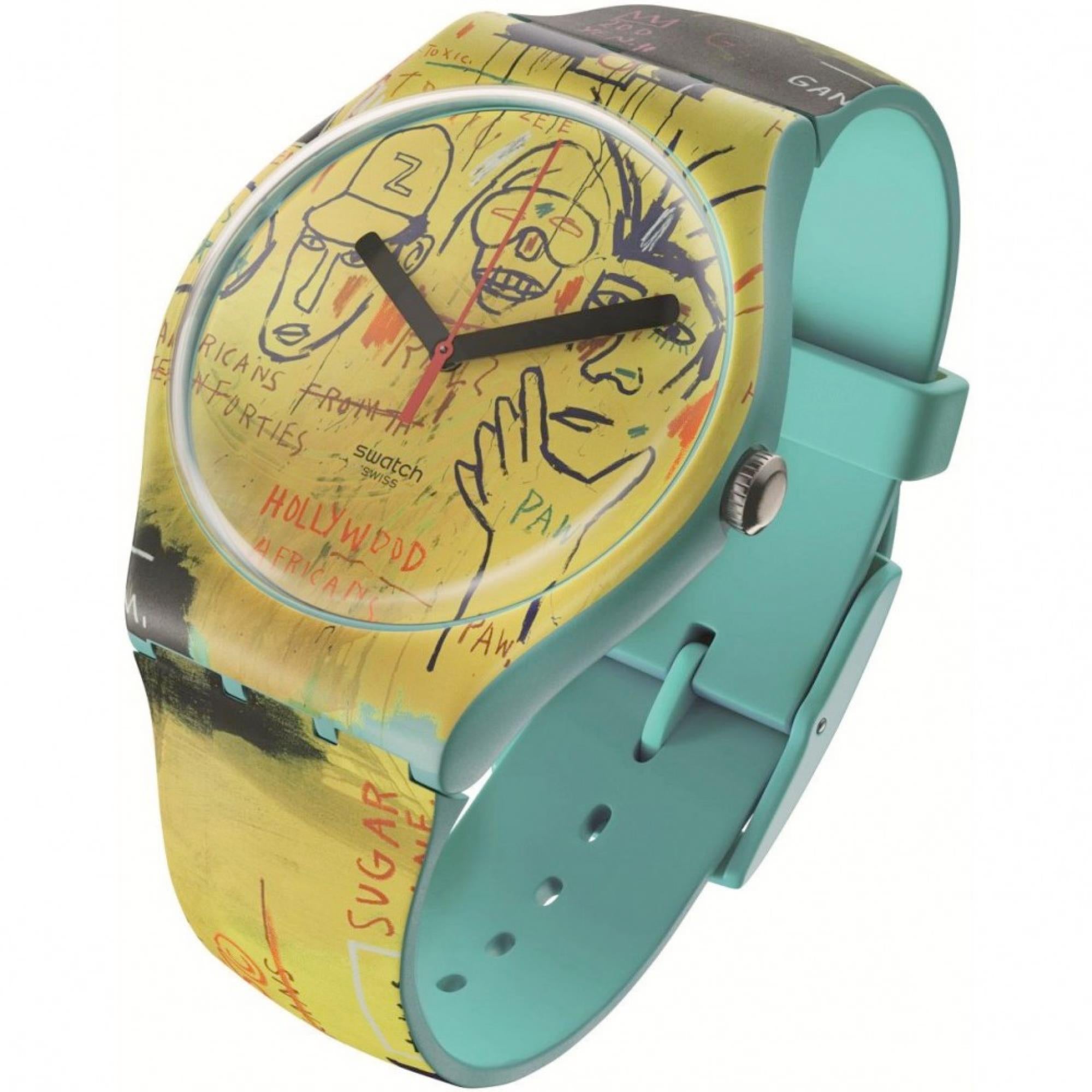 Swatch Art Journey "Hollywood Africans By JM Basquiat" Quartz Yellow Dial Watch SUOZ354