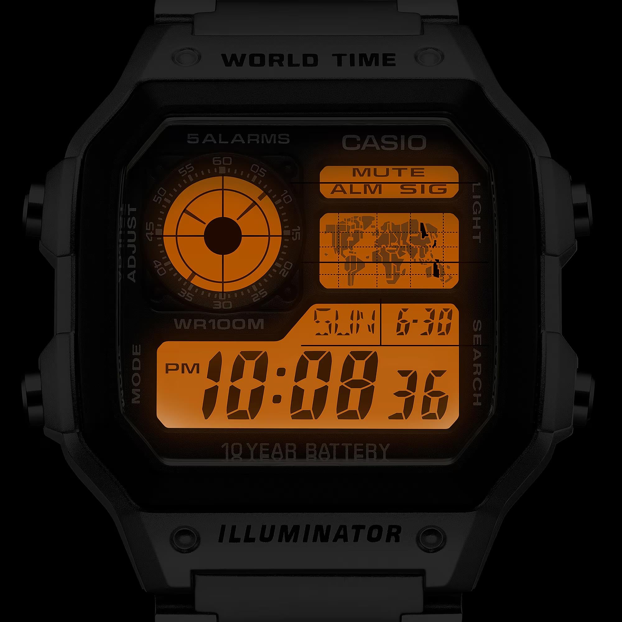 Casio Vintage Weltzeituhr Quarz Digital Stahlarmband Herren Uhr AE-1200WHD-1AVEF