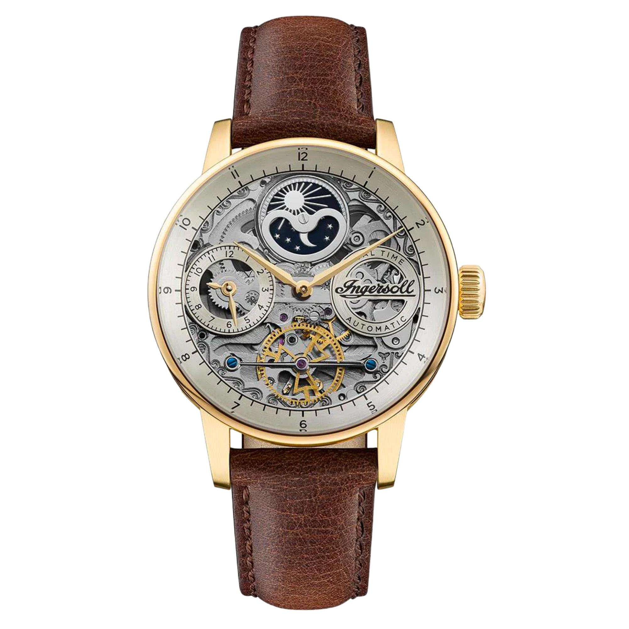Ingersoll The Jazz 1892 Automatic Light Gold Dial Brown Leather Strap Men's Watch I07704