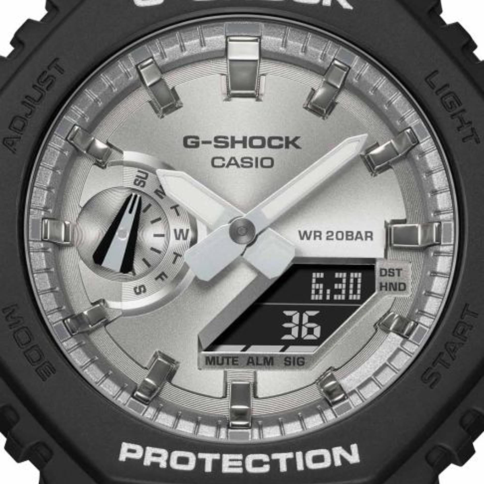 Casio G-Shock Octagon Series ‘CasiOak’ Quartz Silver Dial Black Silicone Strap Men’s Watch GA-2100SB-1AER