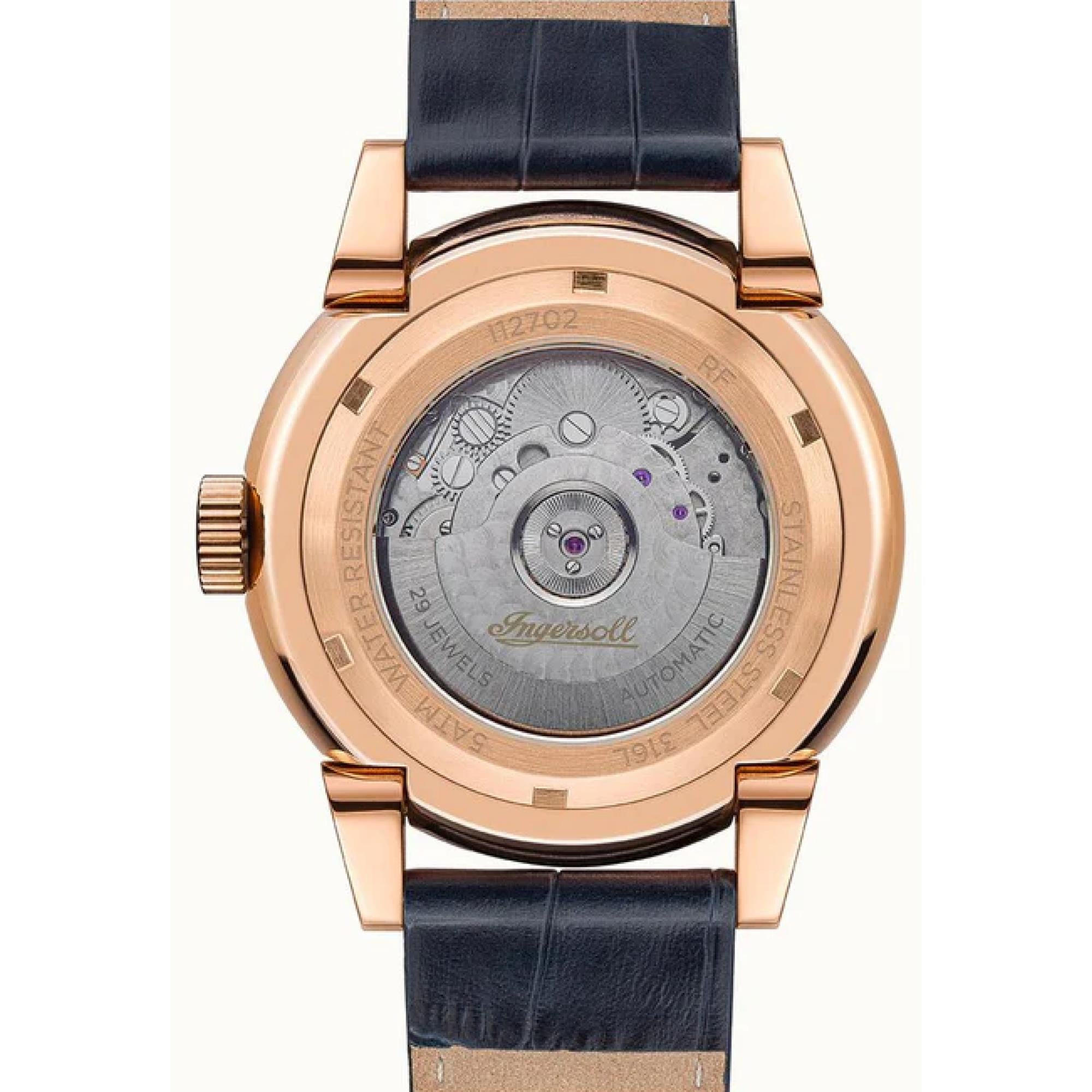 Ingersoll The Swing 1892 Herren Automatik Uhr Blaues Zifferblatt Blaues Lederarmband I12702