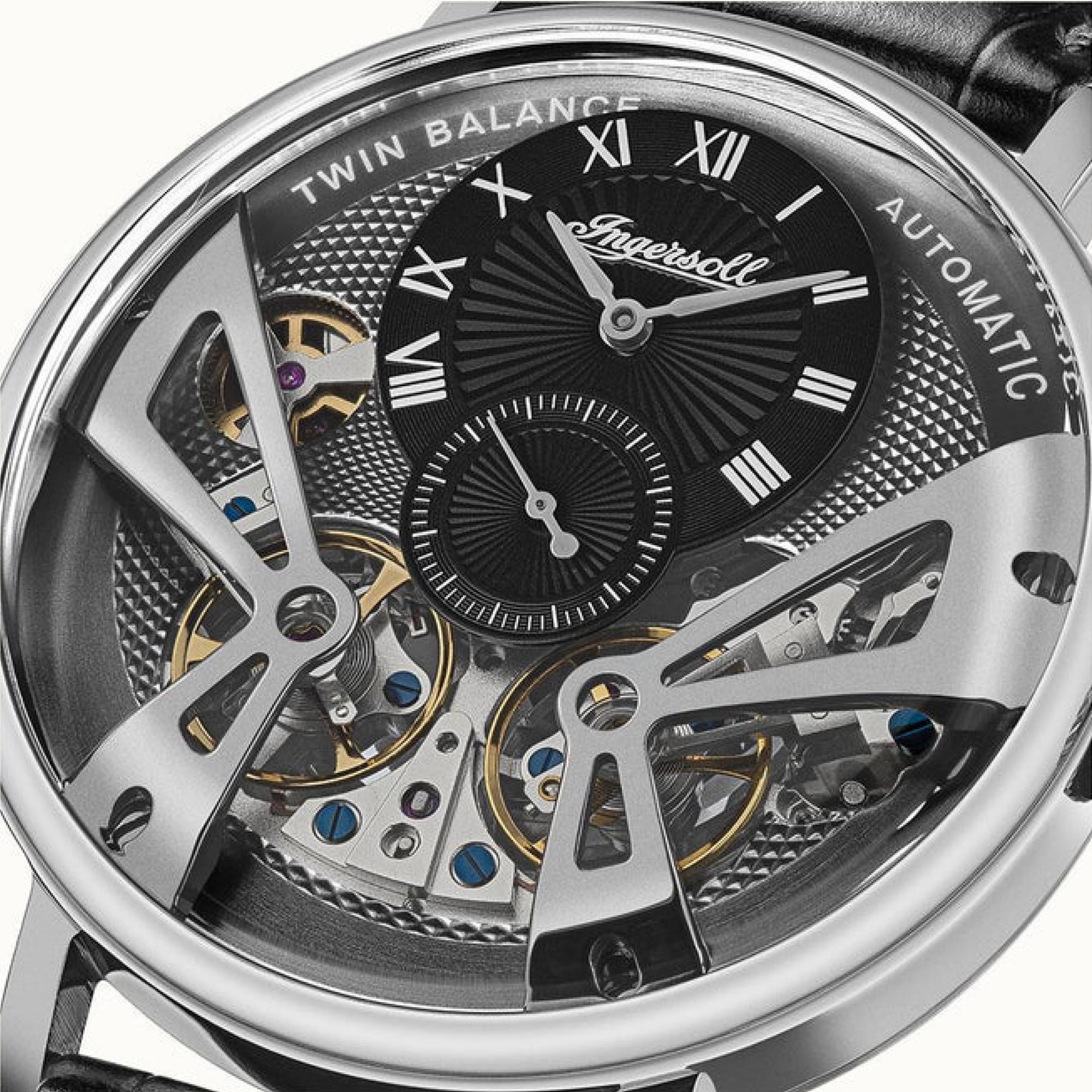 Ingersoll The Tennessee 1892 Automatik Herren Uhr Graues Zifferblatt Schwarzes Lederarmband I13103