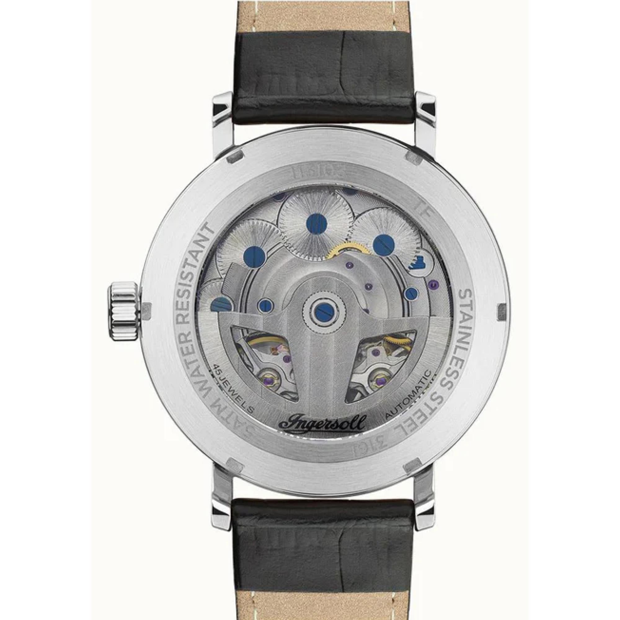 Ingersoll The Tennessee 1892 Automatik Herren Uhr Graues Zifferblatt Schwarzes Lederarmband I13103