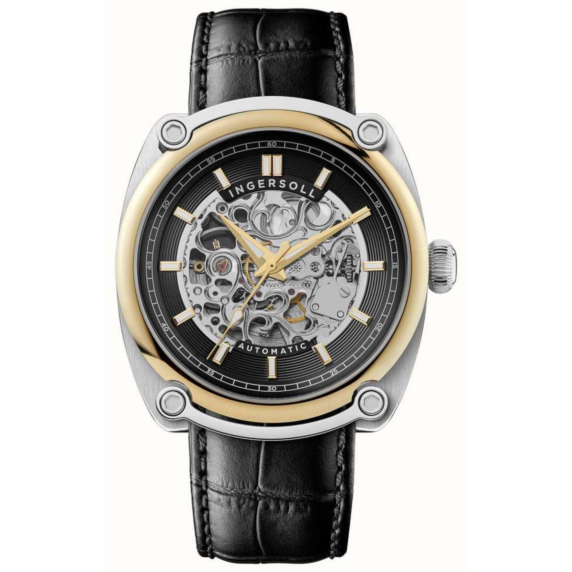 Ingersoll The Michigan 1892 Automatik Schwarzes Zifferblatt Schwarzes Lederarmband Herren Uhr I13301
