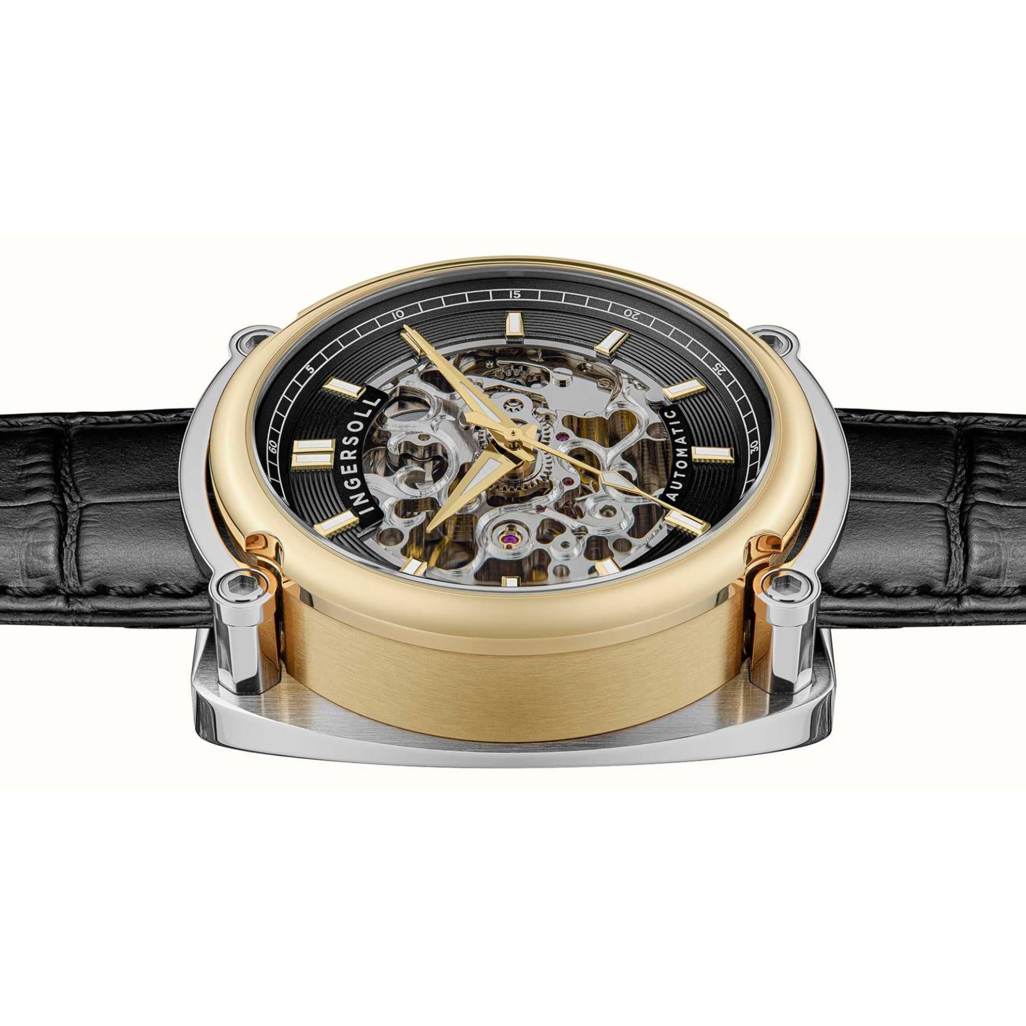 Ingersoll The Michigan 1892 Automatik Schwarzes Zifferblatt Schwarzes Lederarmband Herren Uhr I13301