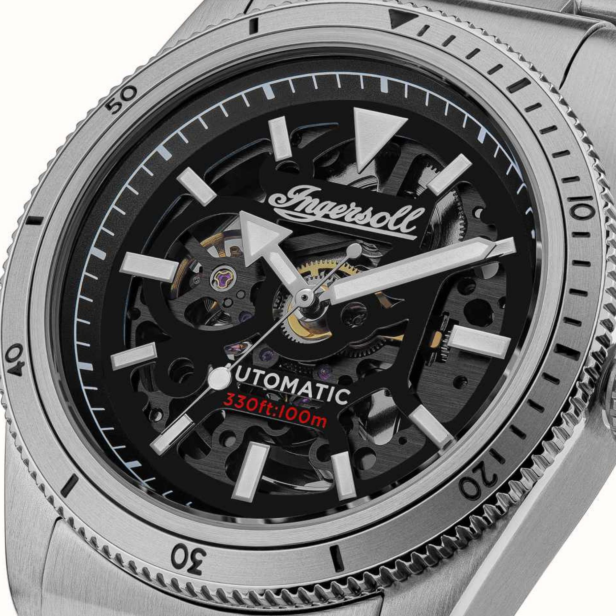 Ingersoll The Scovill 1892 Automatik Schwarzes Zifferblatt Braunes Lederarmband Herren Uhr I13901