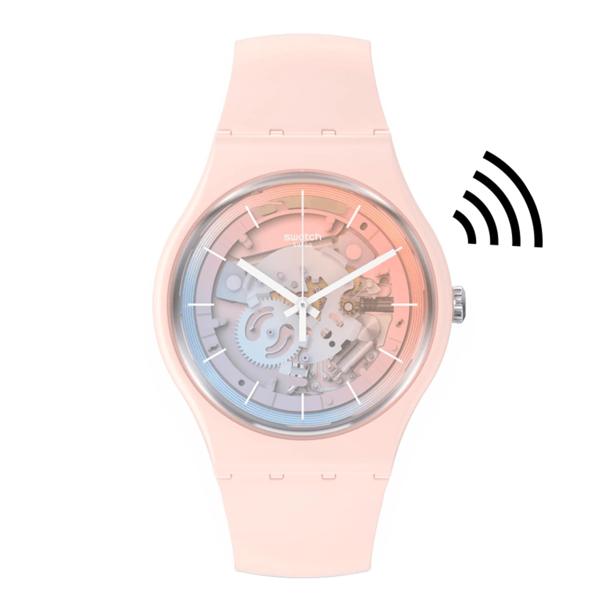 Swatch SwatchPAY! Fleetingly Pink Pay! Quarz Pinkes Zifferblatt Silikonarmband Unisex Uhr SO32P103-5300