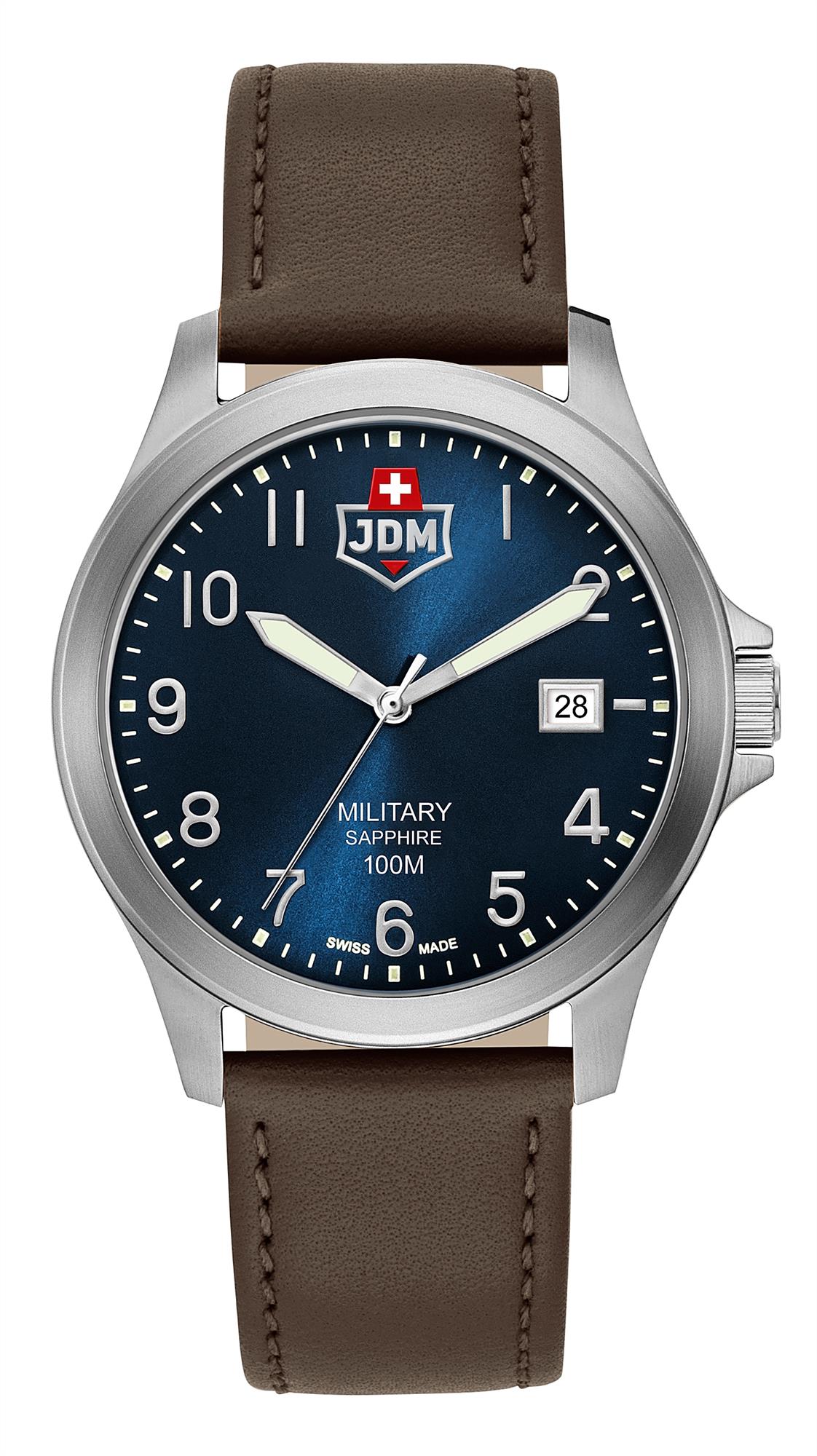 JDM Military Alpha I Uhr mit blauem Zifferblatt und braunem Lederarmband JDM-WG001-03
