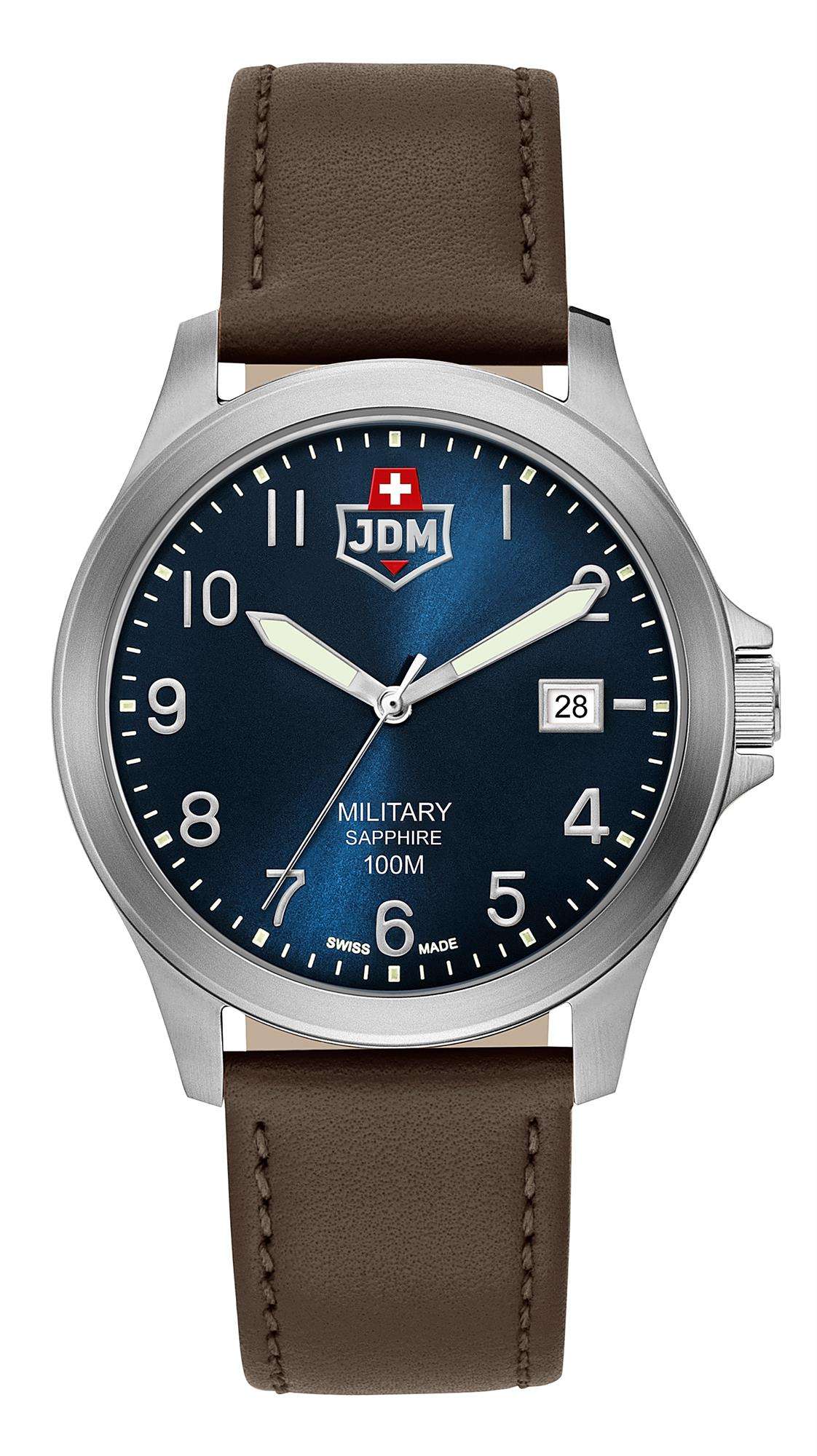 JDM Military Alpha I Uhr mit blauem Zifferblatt und braunem Lederarmband JDM-WG001-03