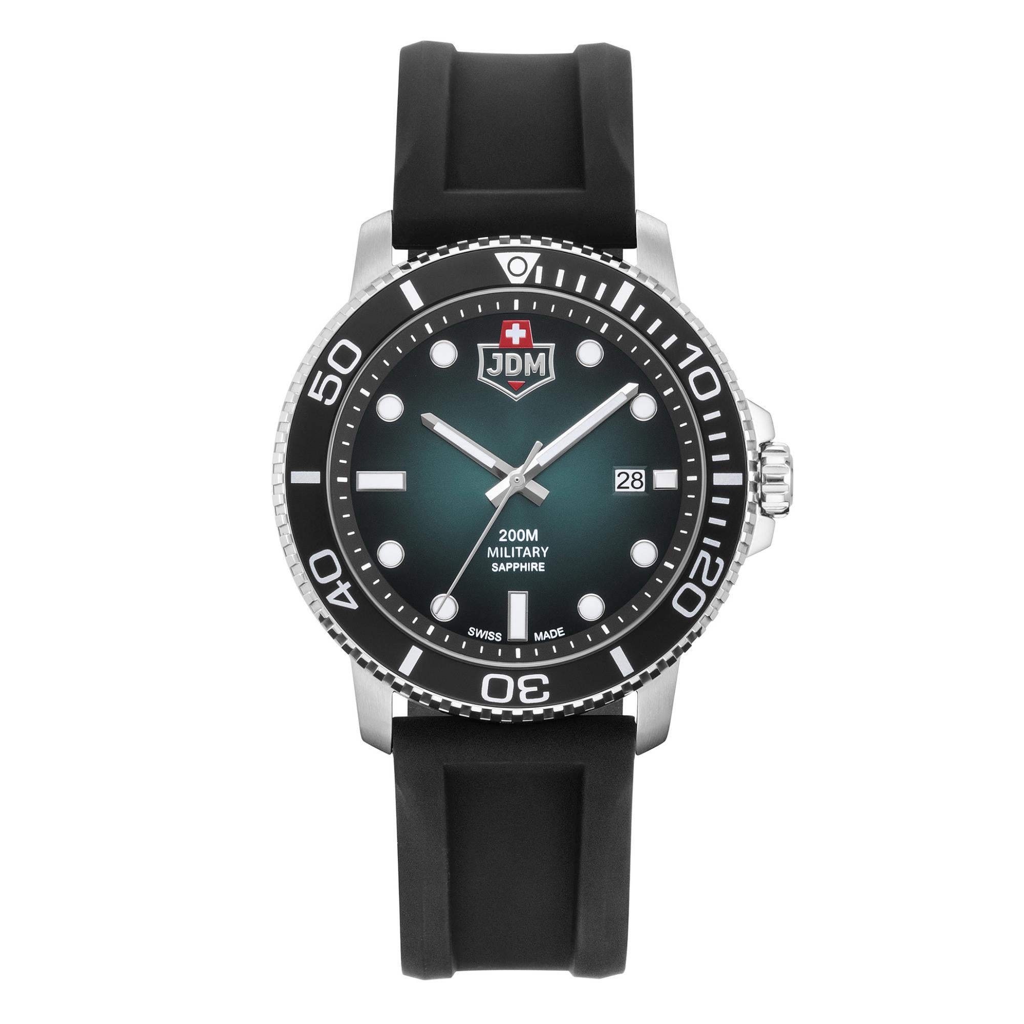 JDM Military Tango Green Dial Black Silicone Strap Men's Watch JDM-WG008-02