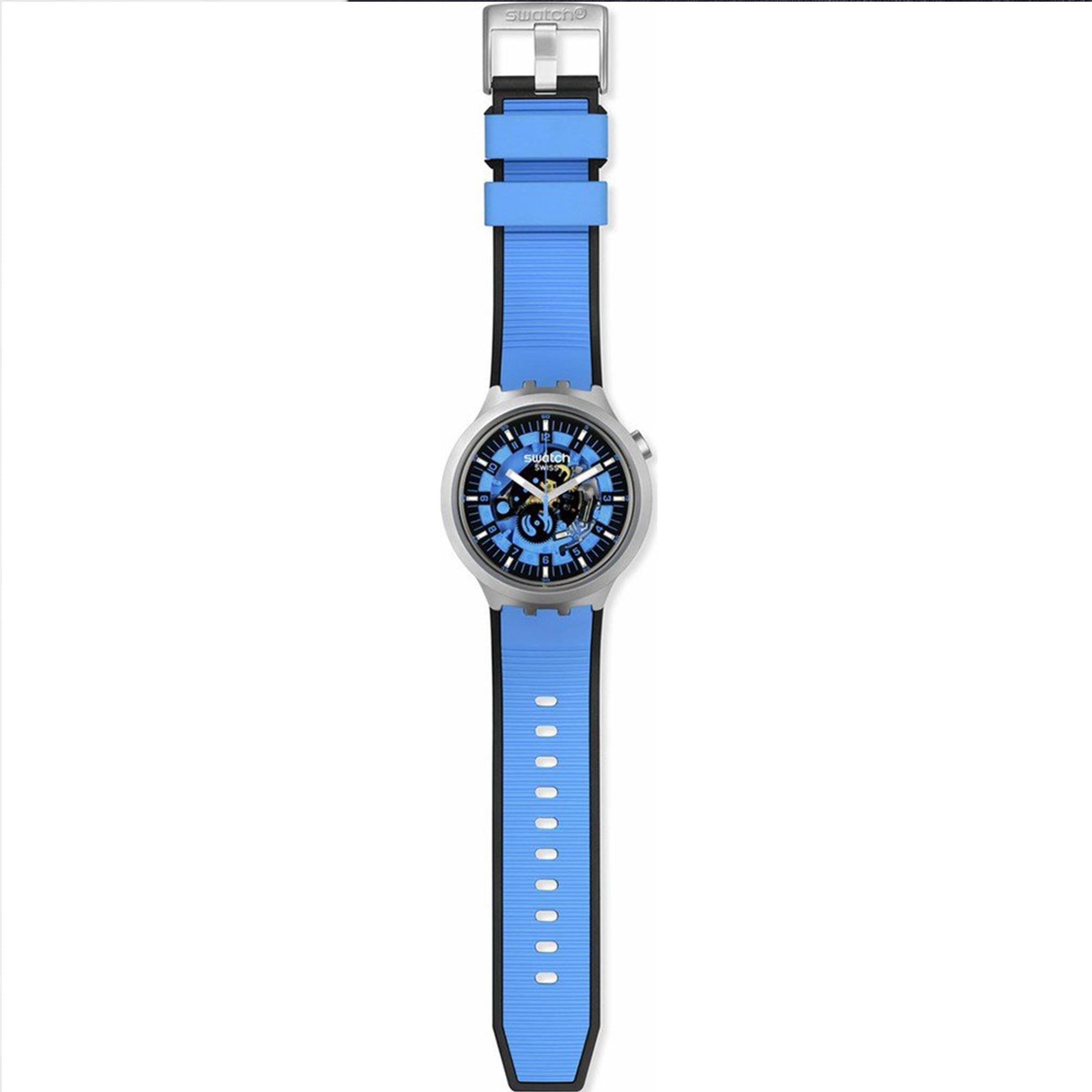 Swatch Big Bold Irony Blauer Gummiarmband Blaues Zifferblatt Quarz Uhr SB07S106