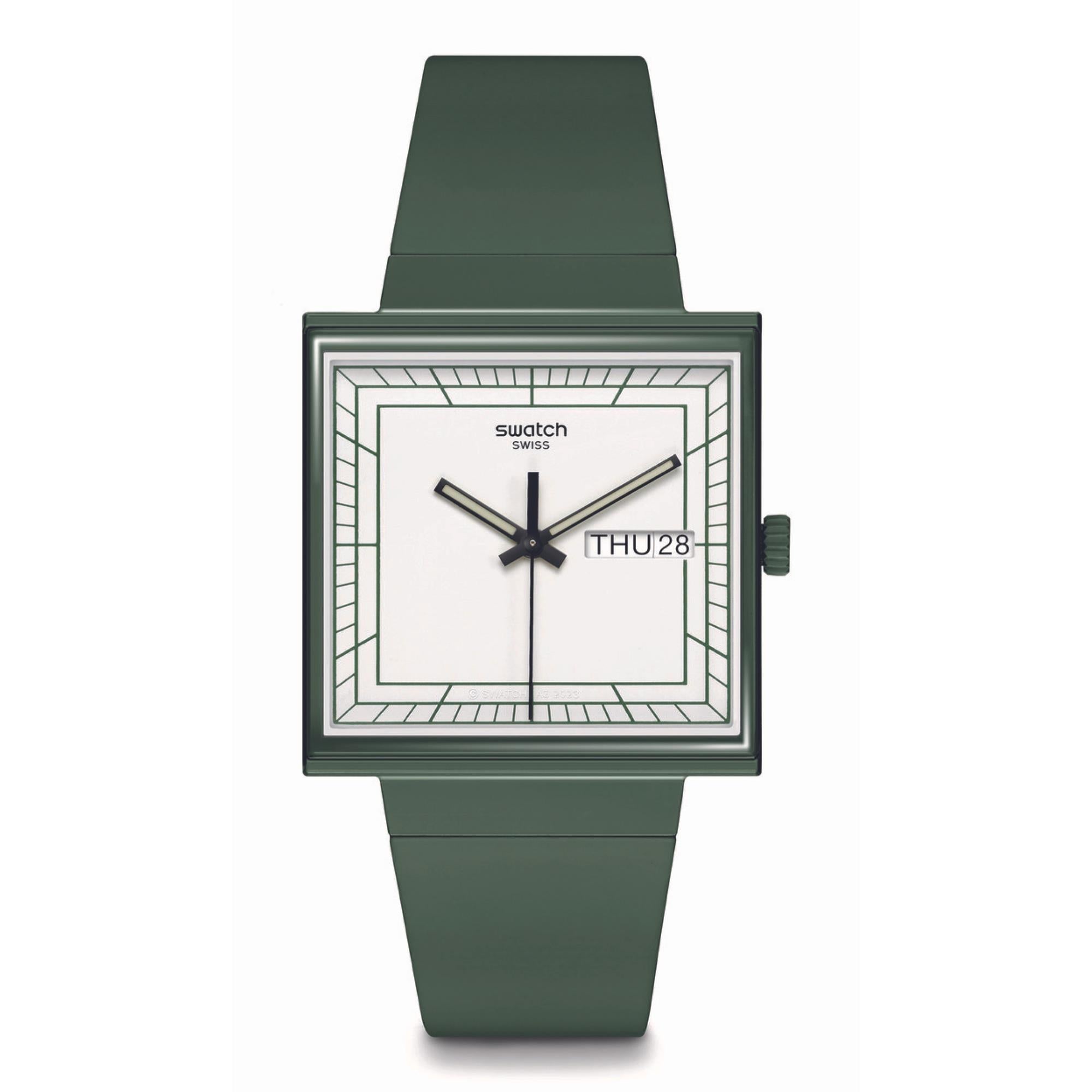 Swatch WHAT IF...GREEN? Square Bioceramic White Dial Watch SO34G700