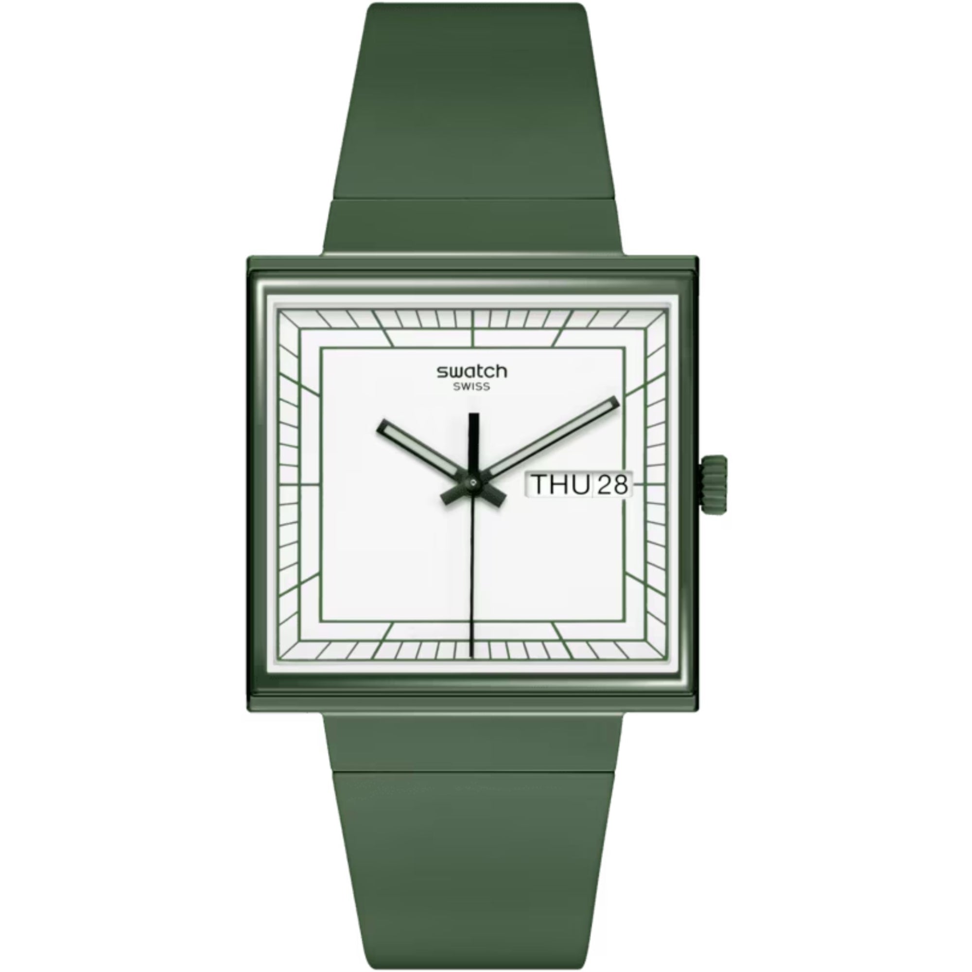 Swatch WHAT IF...GREEN? Square Bioceramic White Dial Watch SO34G700