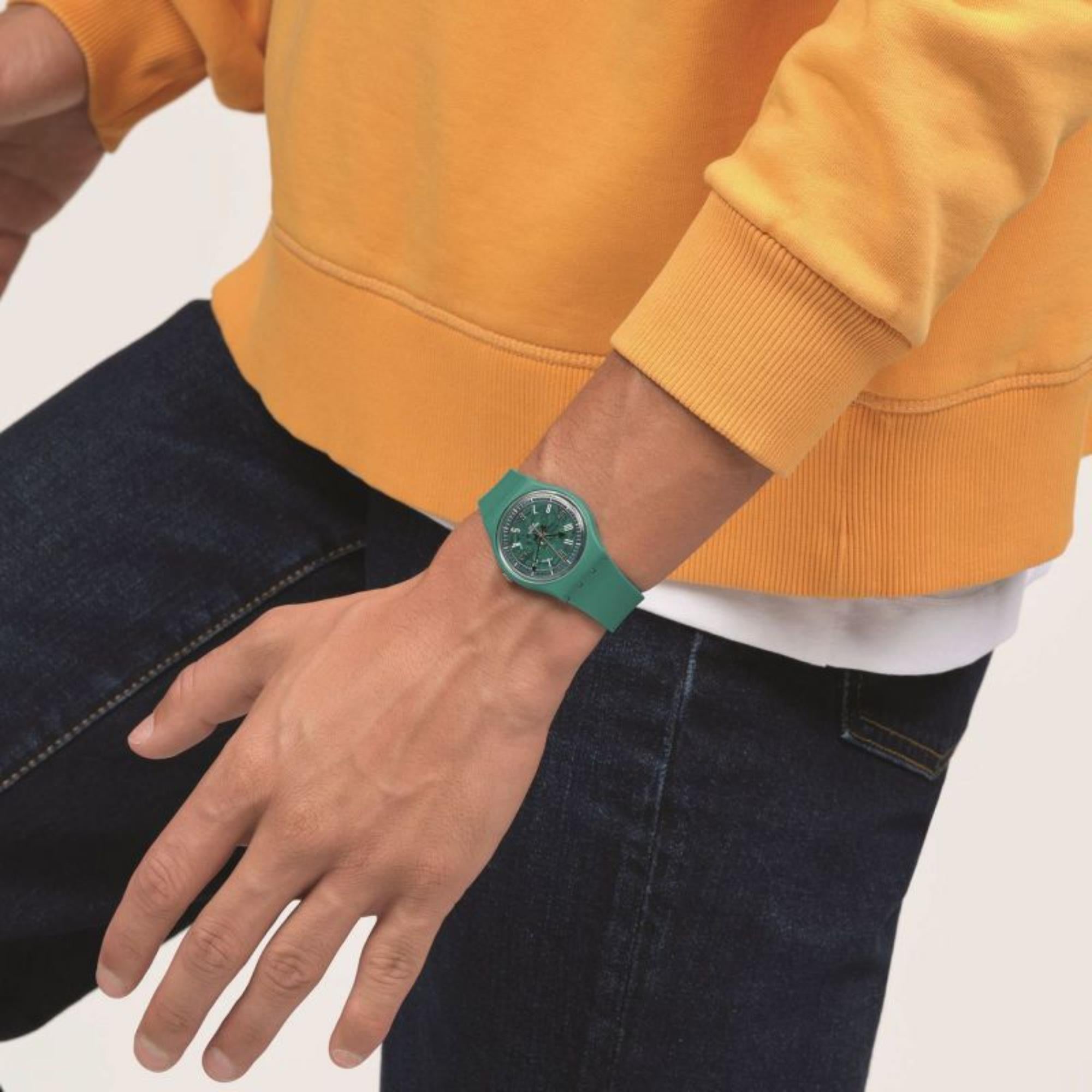Swatch November Collection Photonic Turquoise Blue Skeleton Dial Silicone Watch SO28G108
