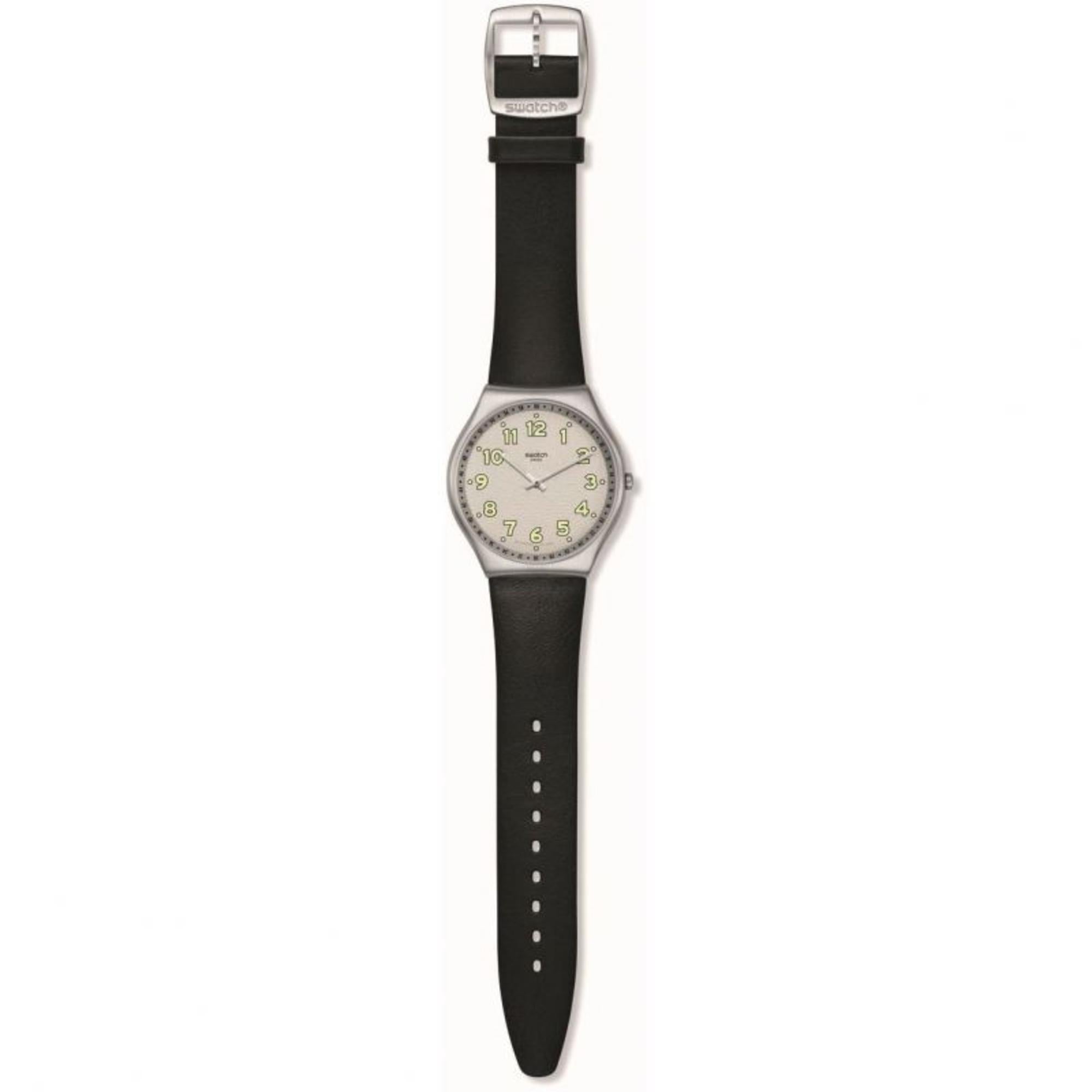 Swatch Black Hepcat Black Leather Strap White Dial Watch SS07S134