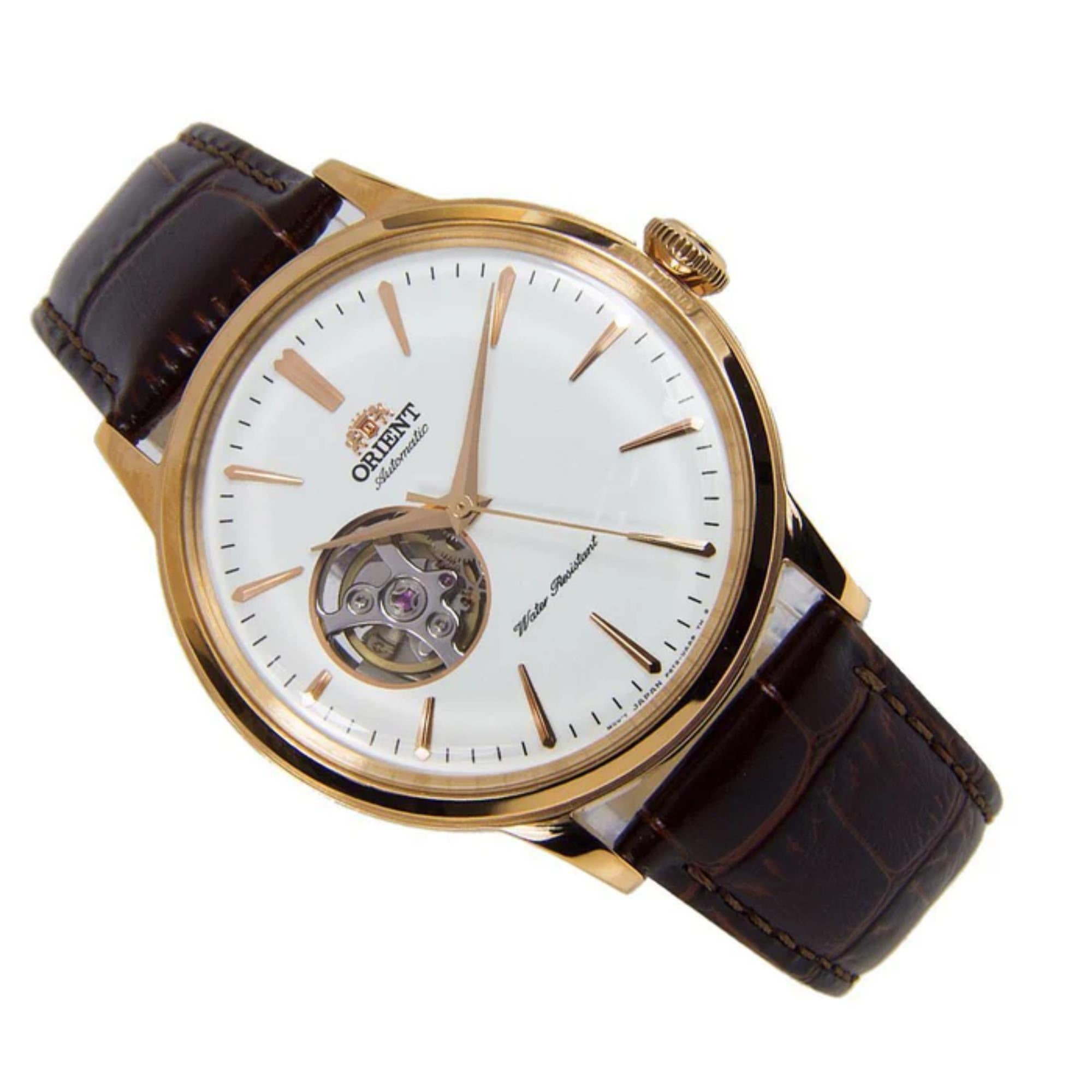 Orient Bambino 41mm Open Heart White Dial Leather Mens Automatic Watch RA-AG0003S10B