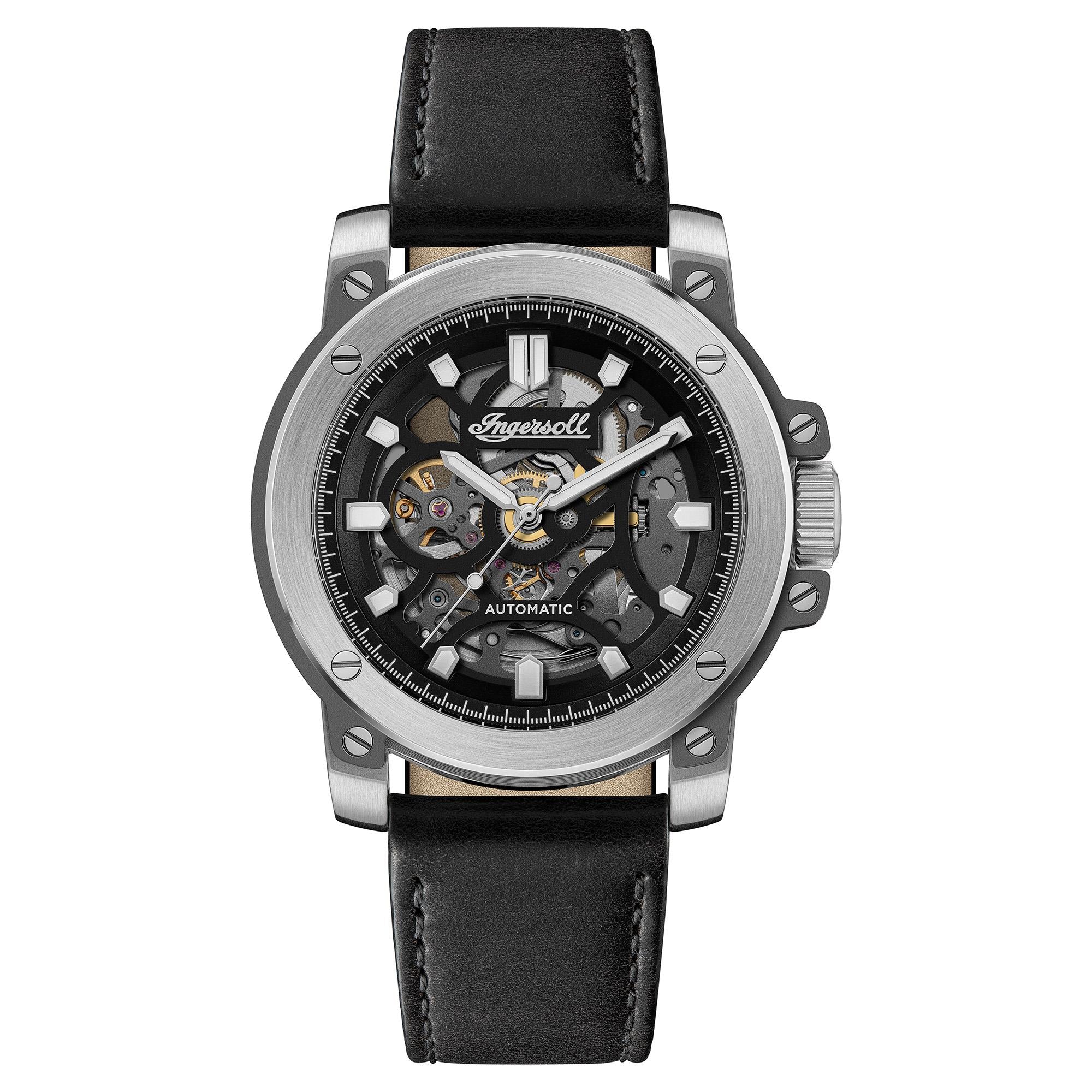 Ingersoll The Freestyle Automatic Black Skeleton Dial Black Leather Strap Men's Watch I14401