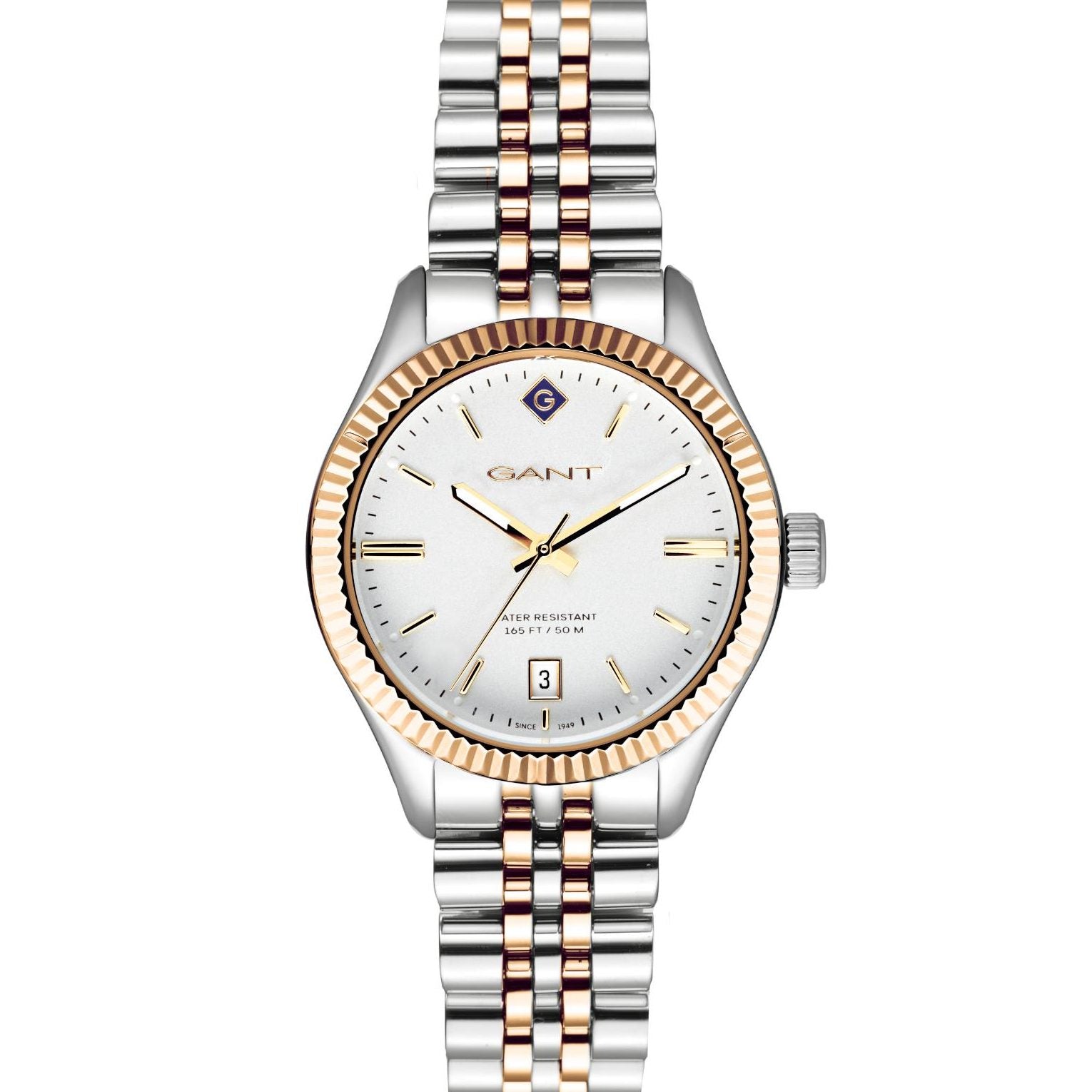 Gant Sussex Quarz Uhr mit silbernem Zifferblatt und zweifarbigem Edelstahlarmband für Damen G136009
