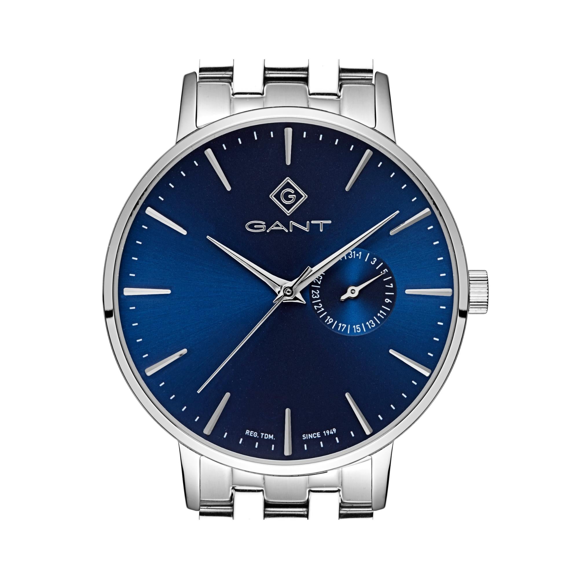 Gant Park Hill III Quarz Uhr mit blauem Zifferblatt und Edelstahlarmband für Herren G105004