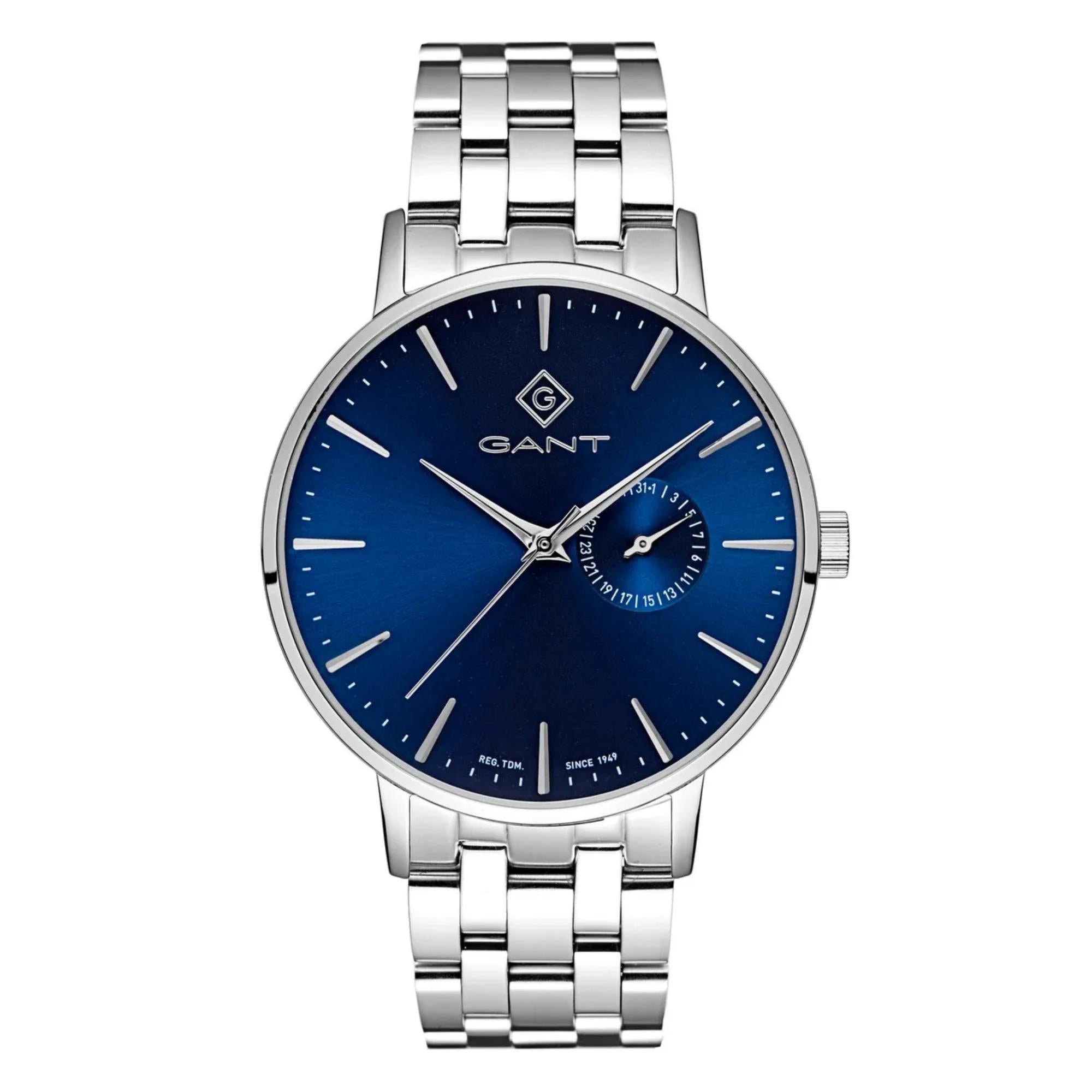 Gant Park Hill III Quarz Uhr mit blauem Zifferblatt und Edelstahlarmband für Herren G105004