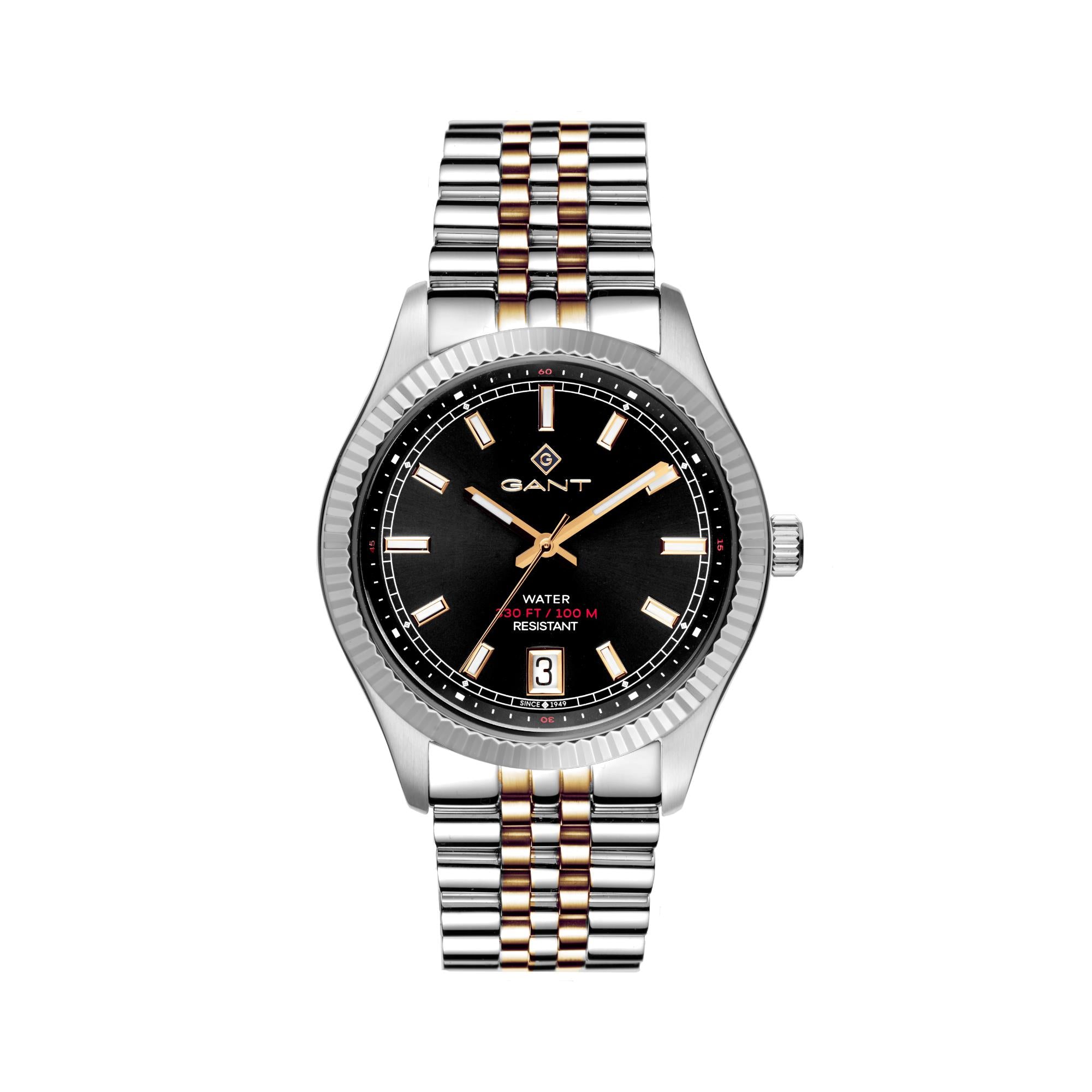 Gant Sussex 44 Quarz Schwarzes Zifferblatt Zweifarbiges Stahlarmband Herren Uhr G166009