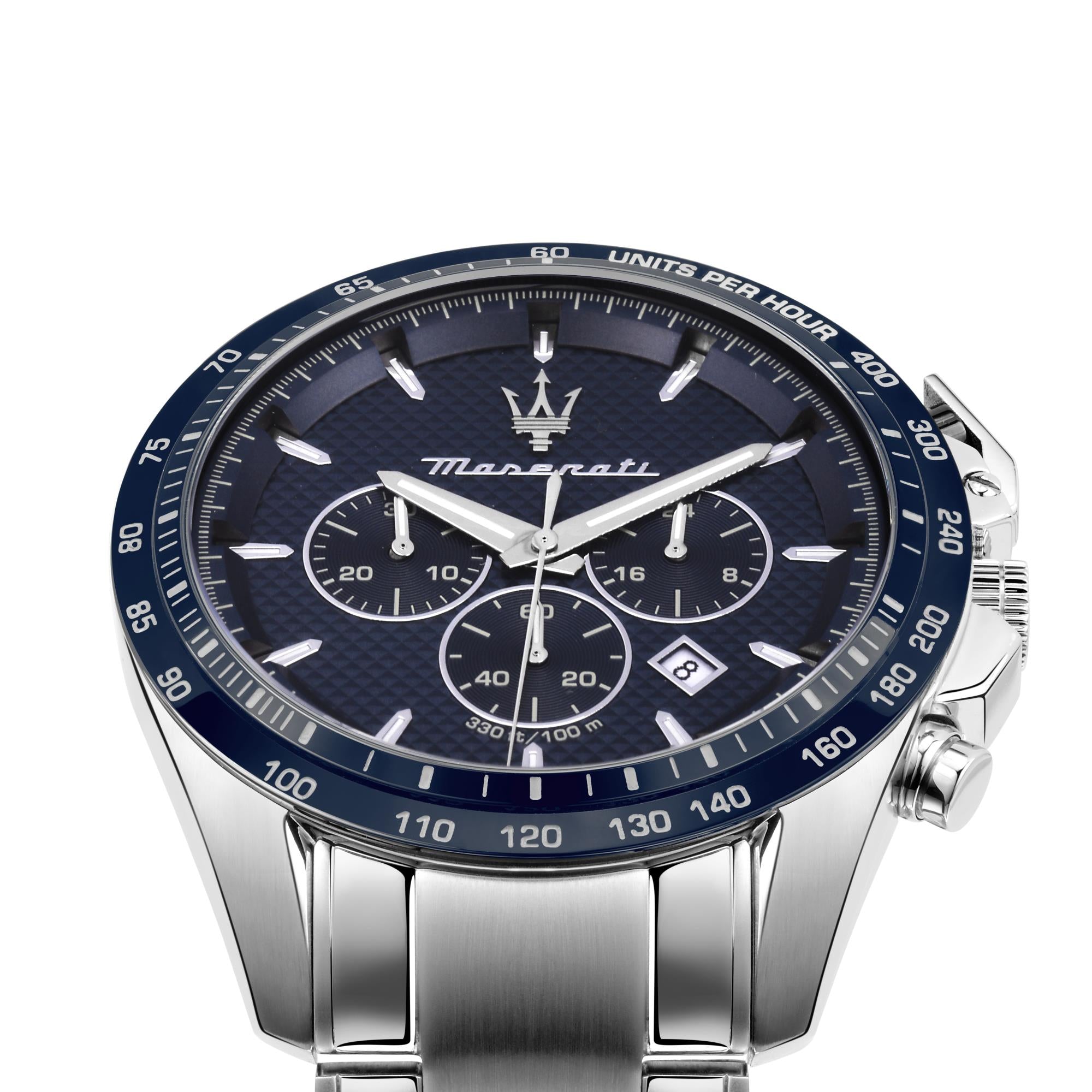 Maserati Traguardo Quarz Blau Chronograph Zifferblatt Stahlarmband Herren Uhr R8873612043