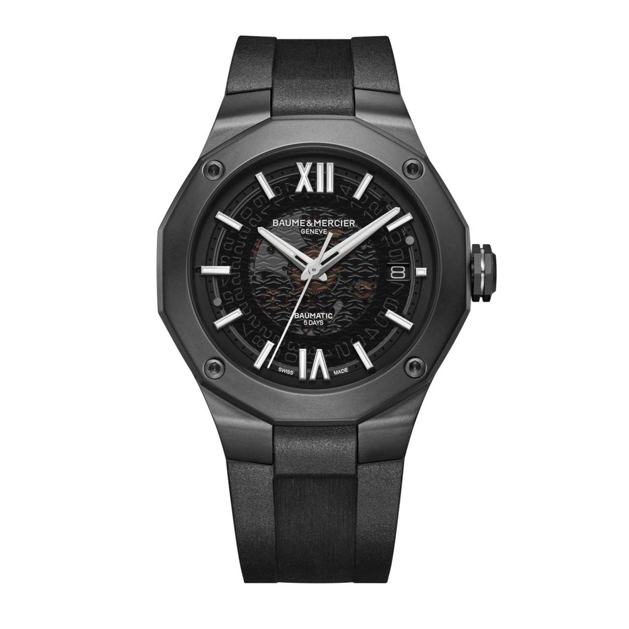 Baume & Mercier Riviera Baumatic Automatic Grey Dial Black Rubber Strap Men's Watch BM0A10617
