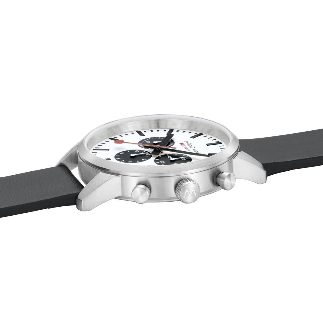 Mondaine Neo 41mm Chronograph White Dial Leather Mens Quartz Watch MSD.41410.LBV