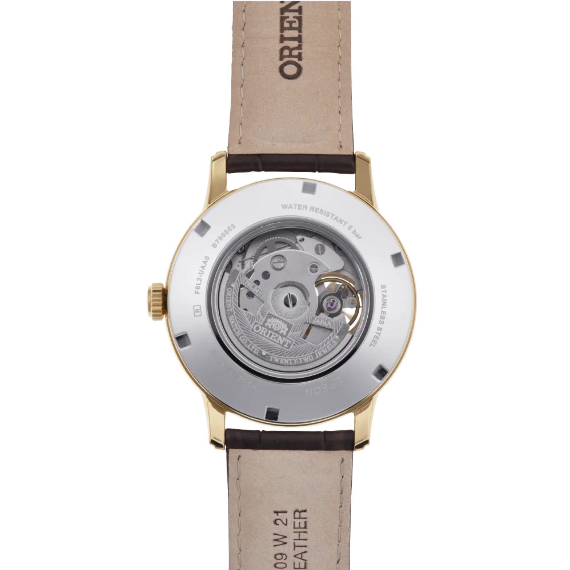 Orient Bambino 42mm Sun & Moon White Dial Leather Mens Automatic Watch RA-AS0010S30B