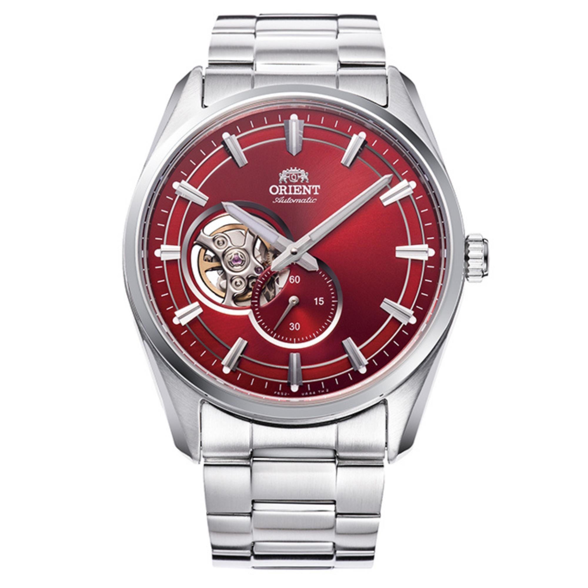 Orient Stretto 41mm Semi Skeleton Red Dial Steel Mens Automatic Watch RA-AR0010R10B