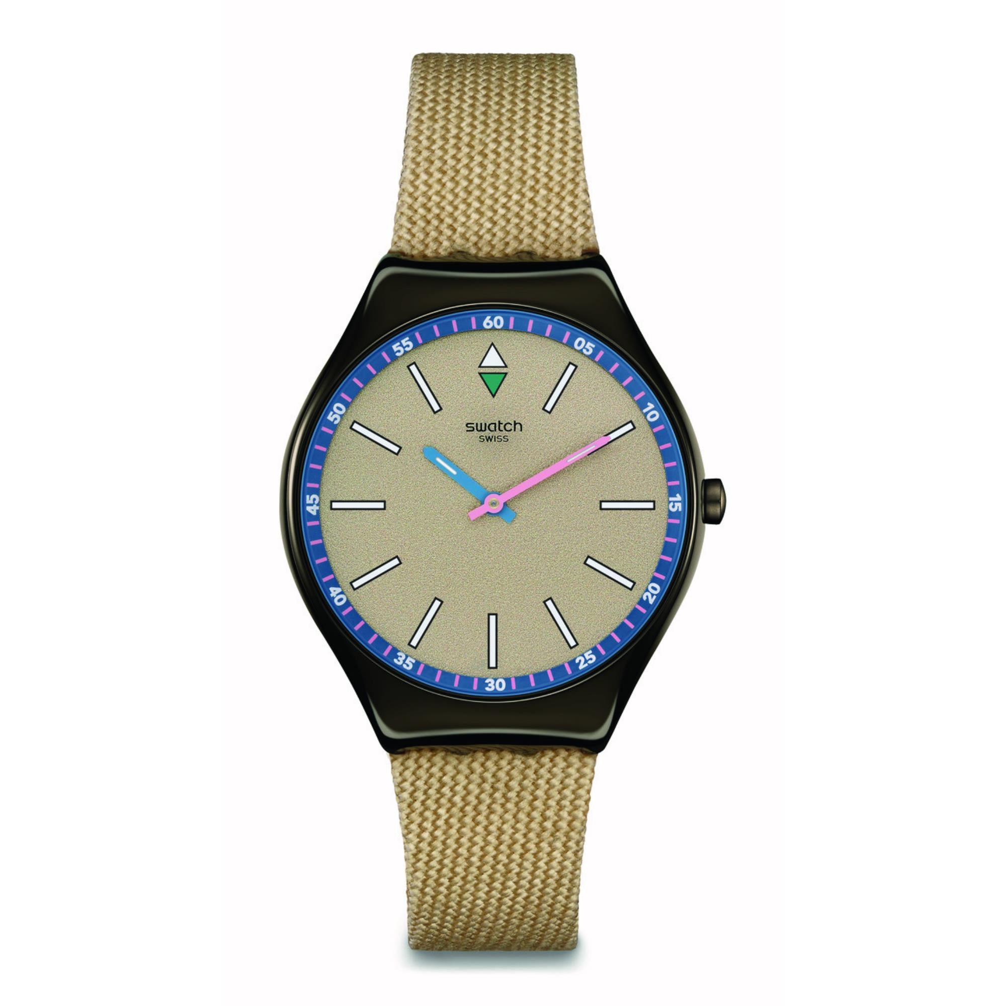 Swatch Sunbaked Sandstone Quartz Beige Dial Textile Watch SYXM100