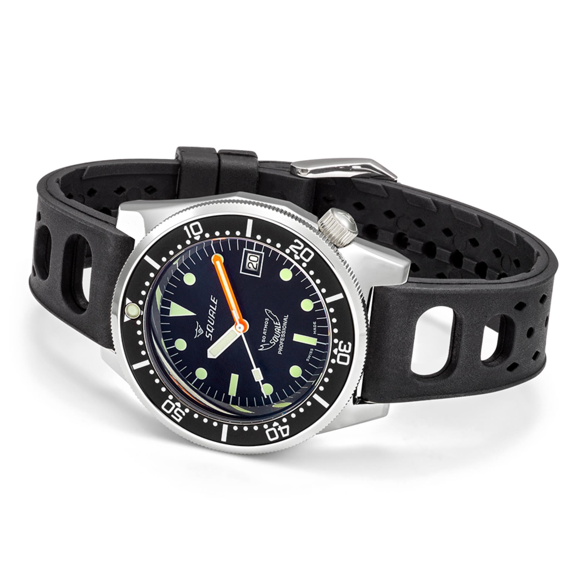 Squale 1521 Classic Automatik Schwarzes Zifferblatt Schwarzes Gummiarmband Herren Uhr 1521CL.NT