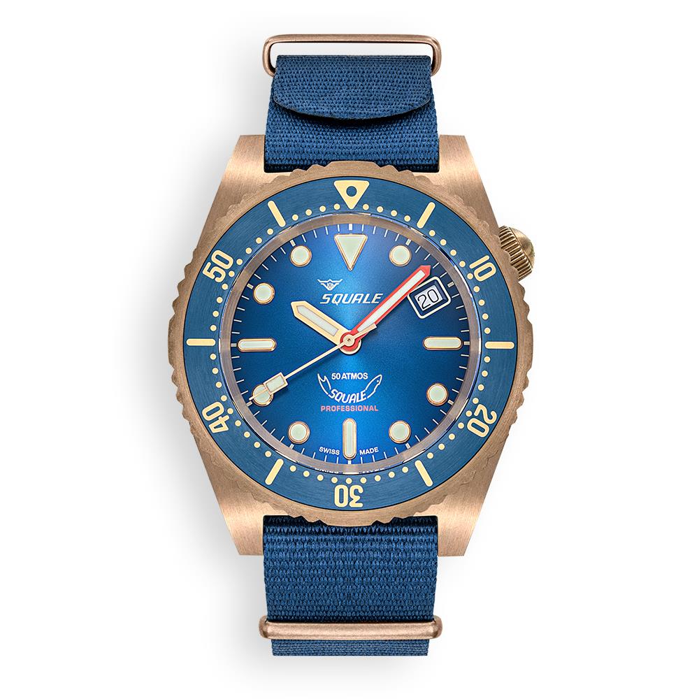 Squale 1521 Bronze Automatic Blue Dial Blue Fabric Strap Men's Watch 1521BRONBL.NB20